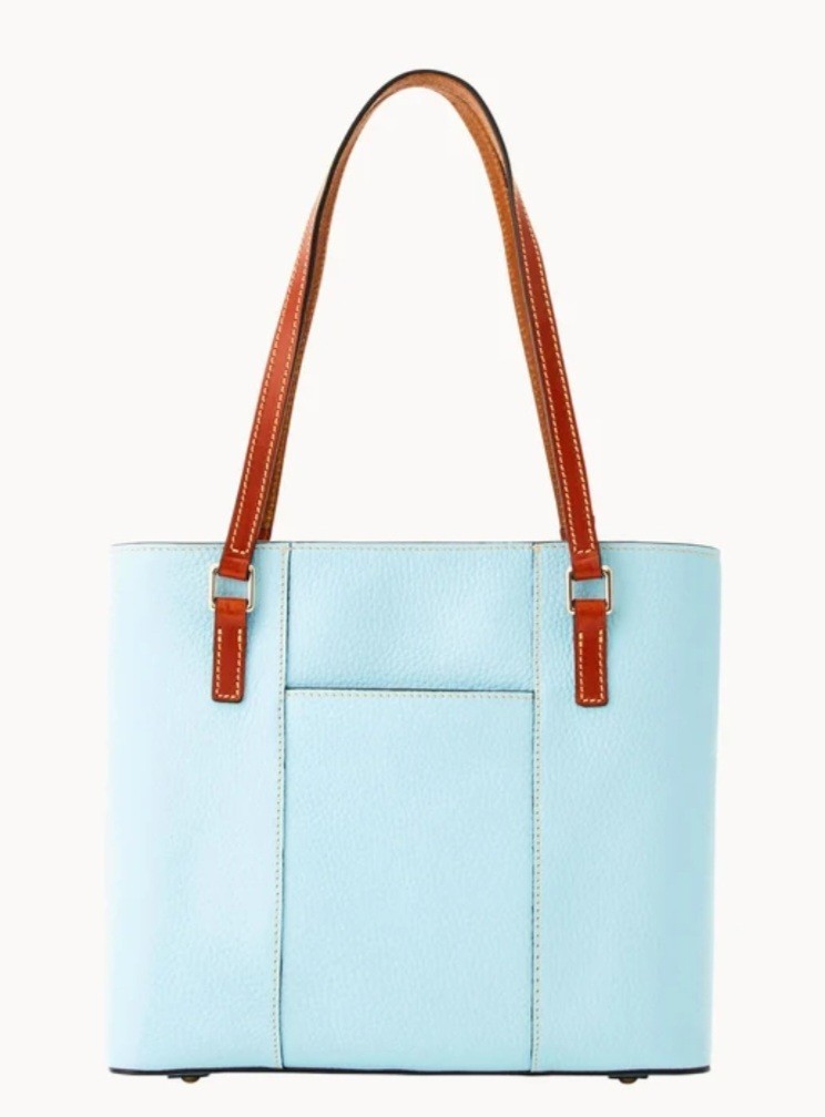 Dooney & Bourke Small Tote Light Blue/Brown Trim Zip Lined Pockets Dust Bag
