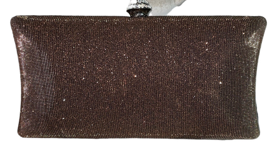 JNB Vintage Bronze Gold Metal Clutch Shoulder Bag with Rhinestone Wedding Party