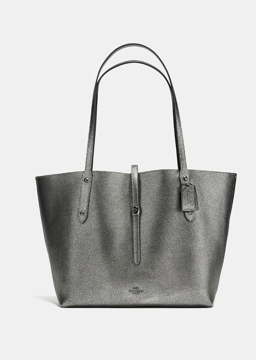 COACH Dark Gunmetal Black Pebbled Leather Market Tote Shoulder Bag 37756 ~ NEW