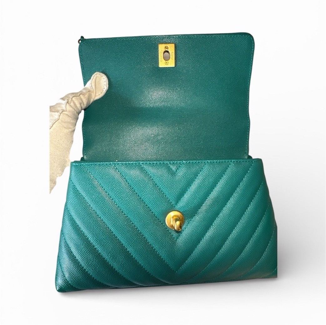 Chanel Top Handle Small Flap Bag – Teal Caviar with Lizard Handle (Full Set)