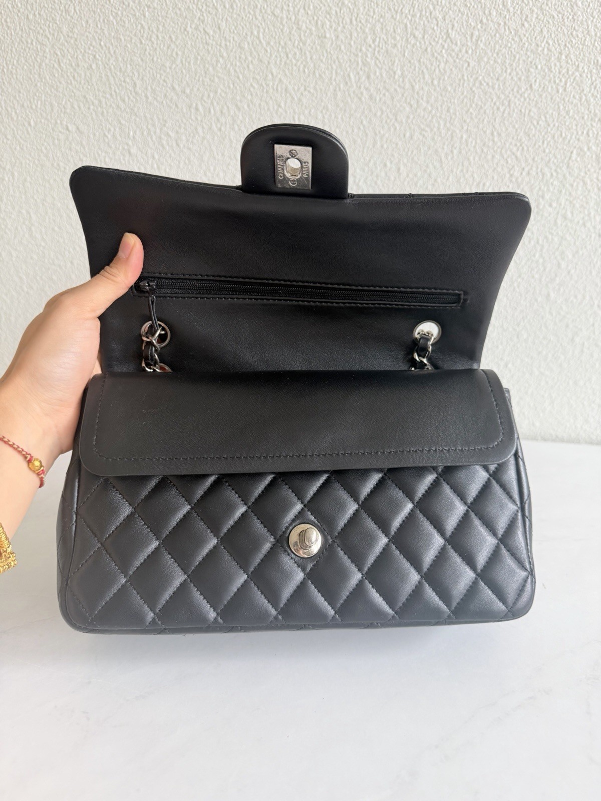 100% Authentic Chanel Classic Medium Double Flap Black Lambskin Silver Hardware