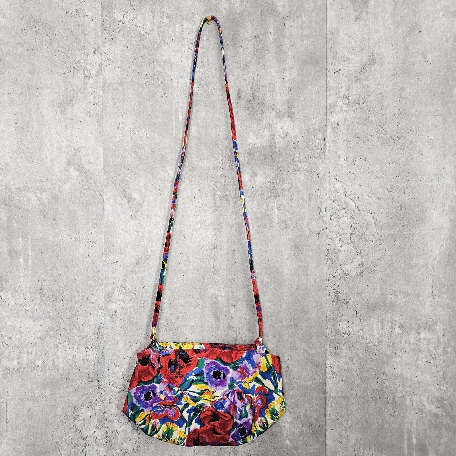 Vintage J. Reneé Floral Satin Shoulder Bag 80s 90s Colorful Hong Kong