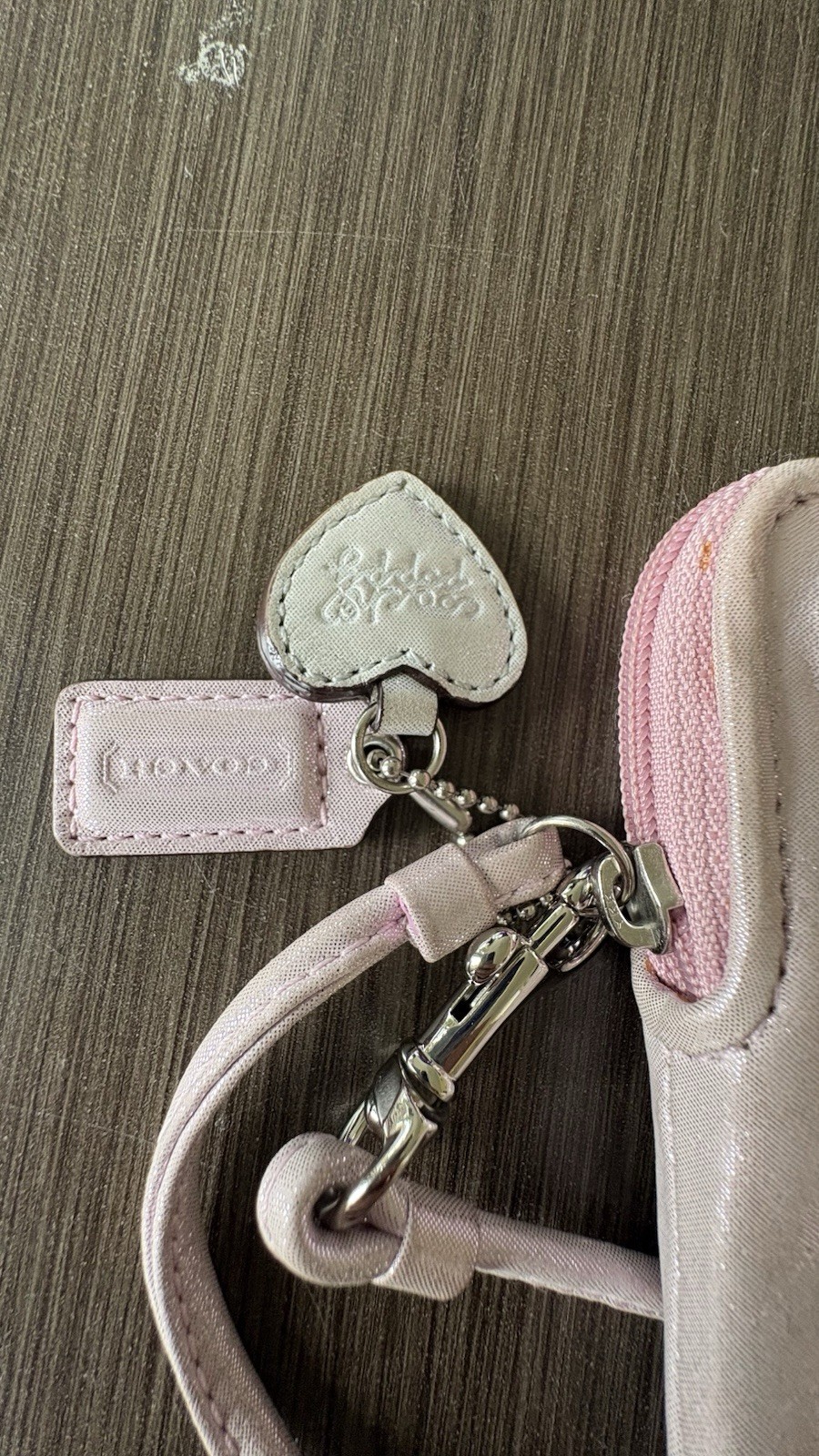 Coach Poppy Legacy Universal Case – Pink Pearlized Leather/Stripe Interior