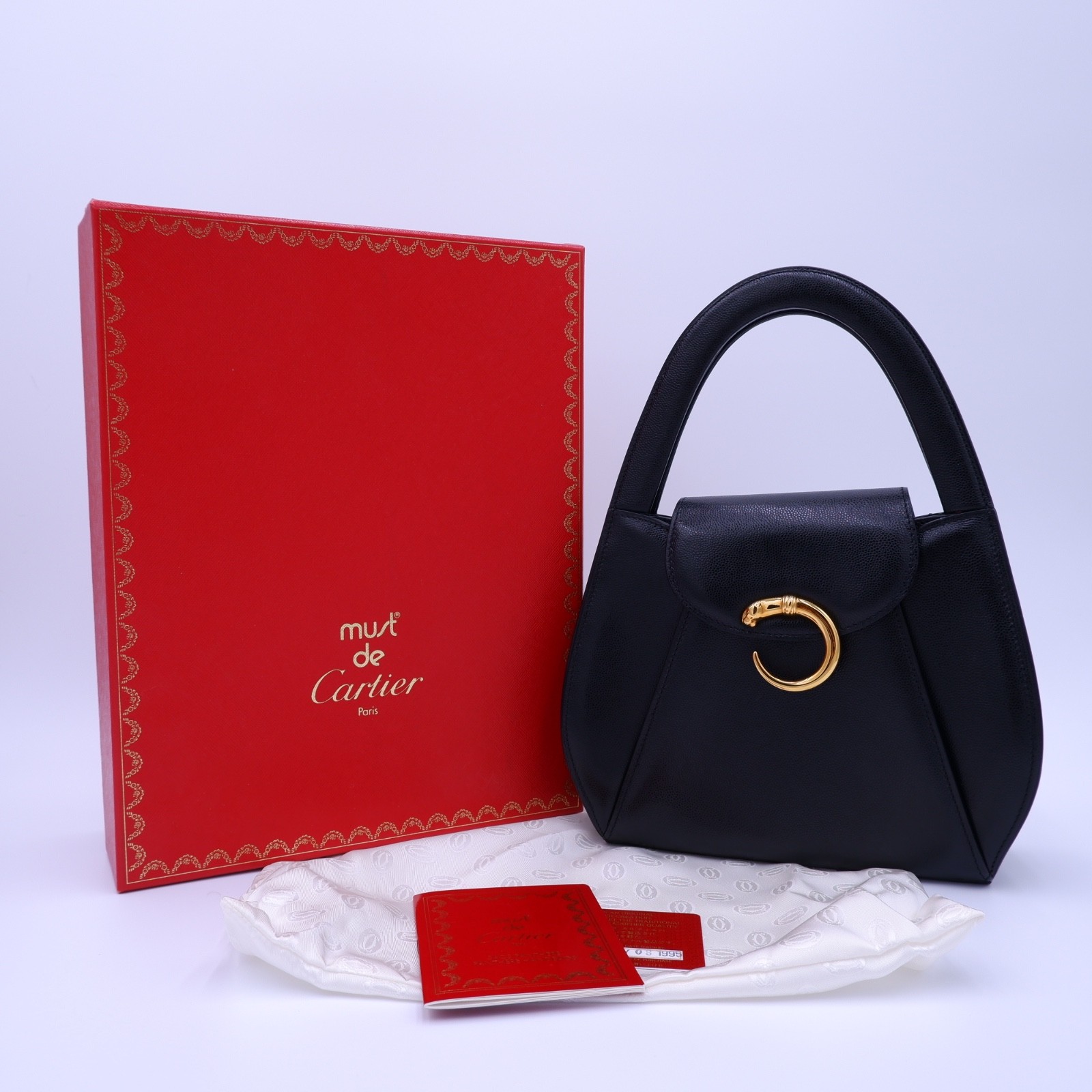 Vintage CARTIER Panthere Black Caviar Top Handle — 1995