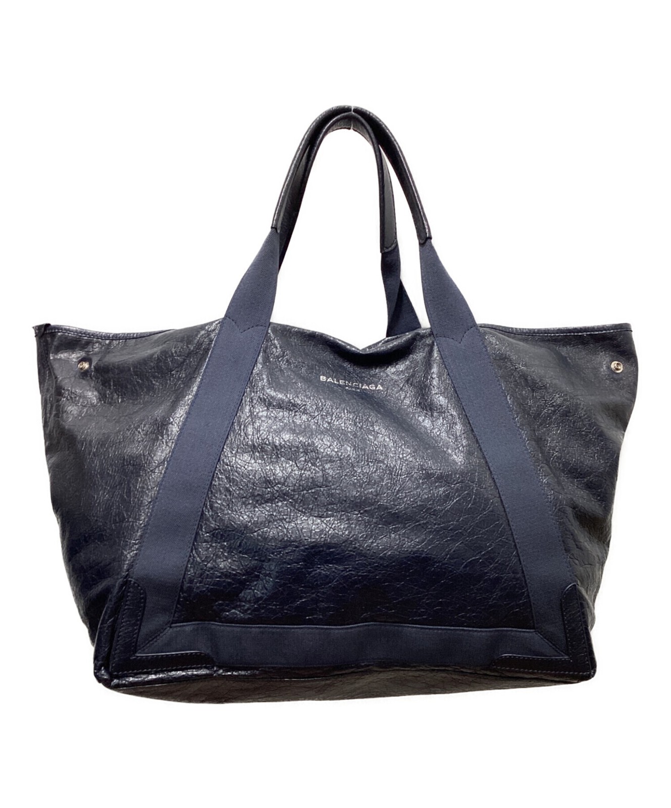 BALENCIAGA Cabas M Leather Tote Bag Navy Mens Inner Pockets