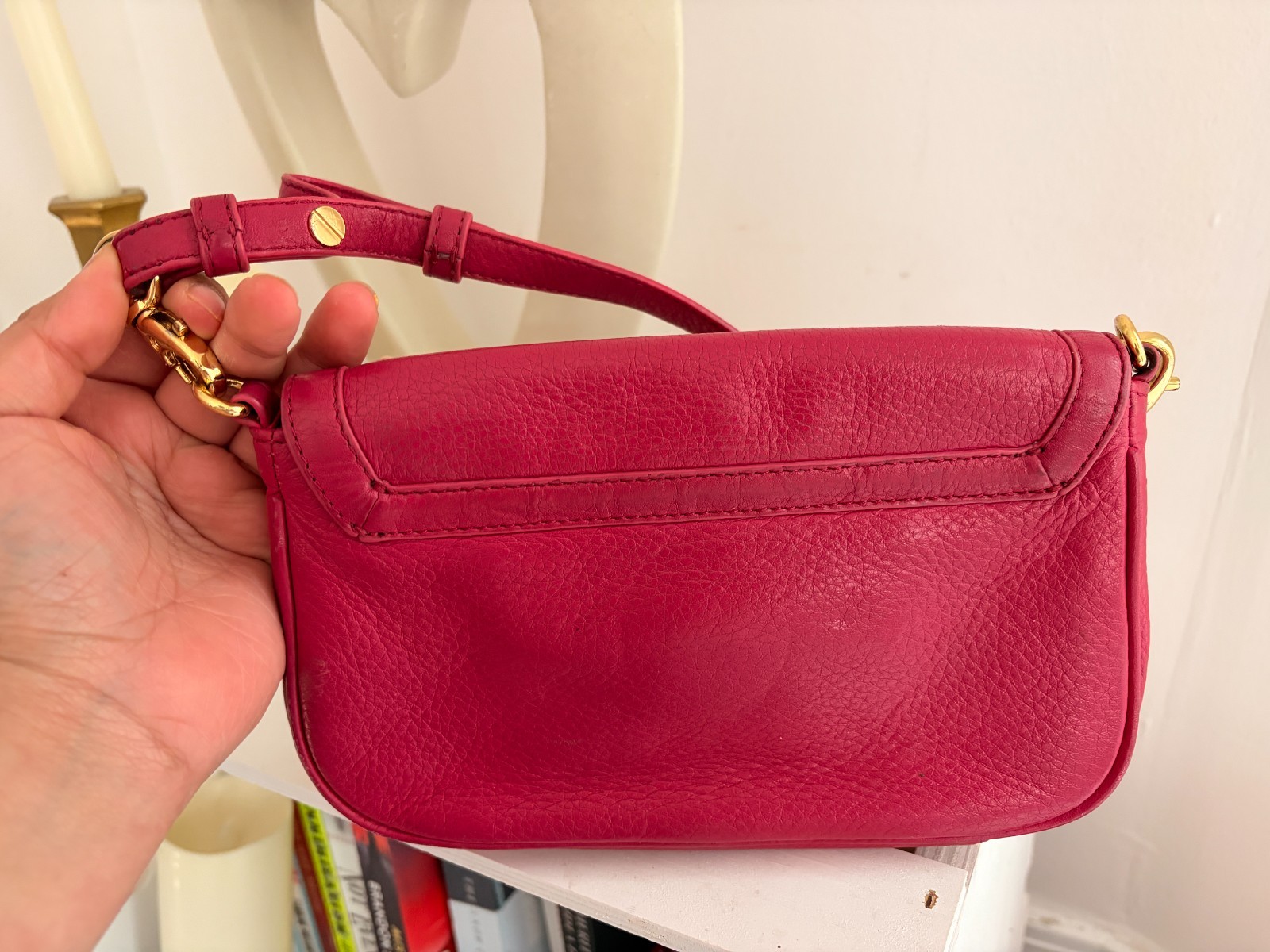 Tory Burch amanda style crossbody in fuchsia pebble leather gold hardware