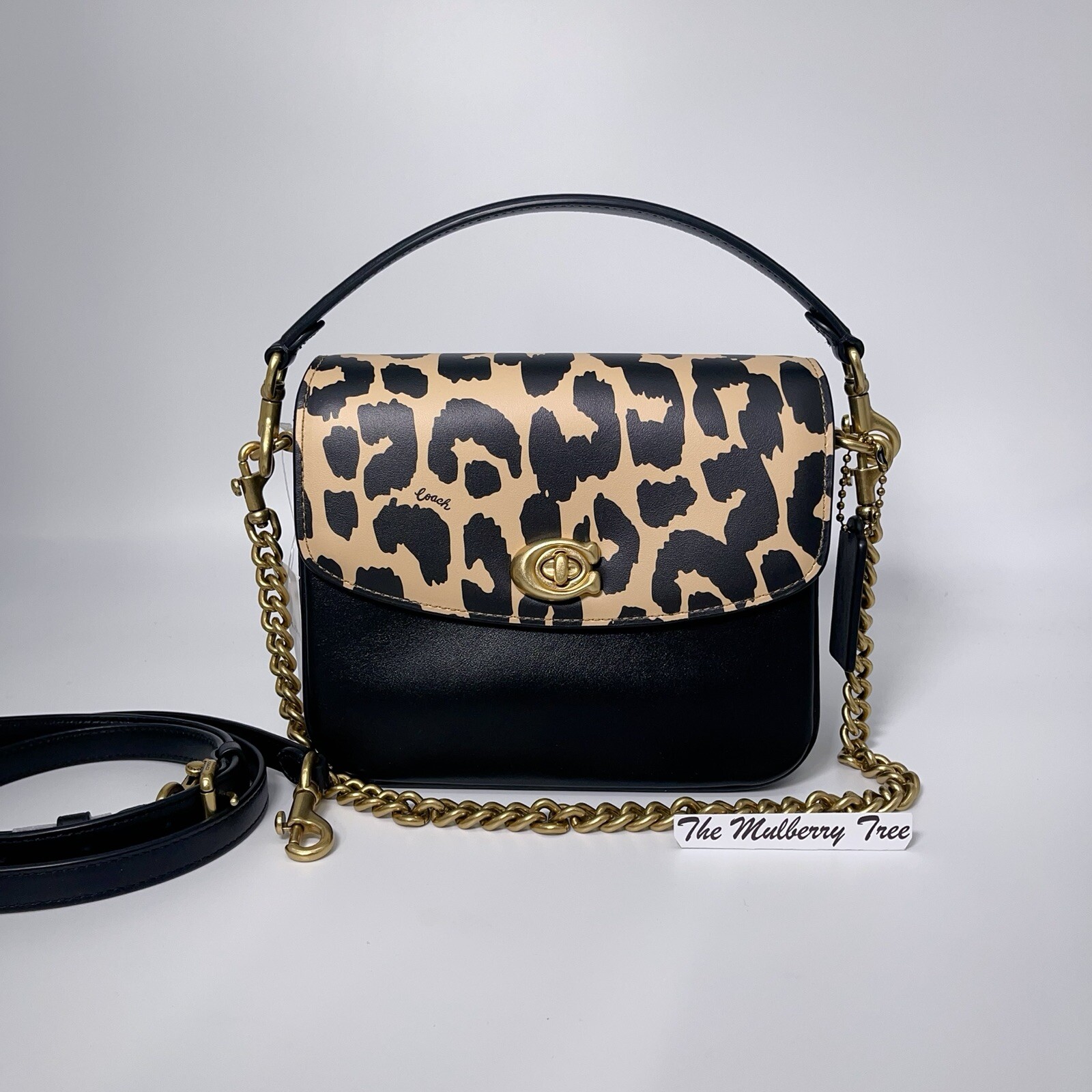 COACH CM571 Cassie Crossbody 19 chain crossbody handbag leopard black NWT $325