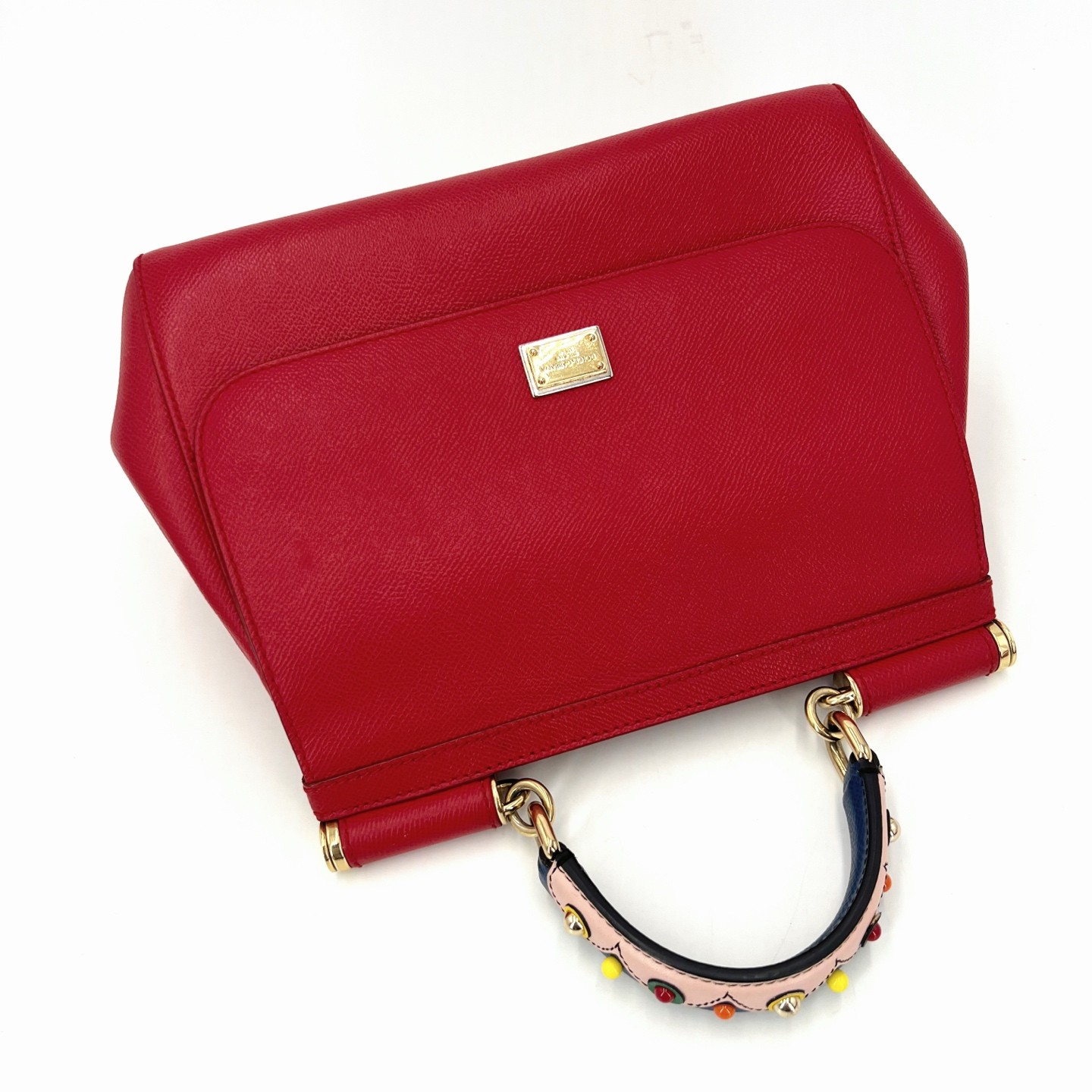 Dolce & Gabbana Sicily Red Leather Gold HW Top Handle Bag Duty Paid