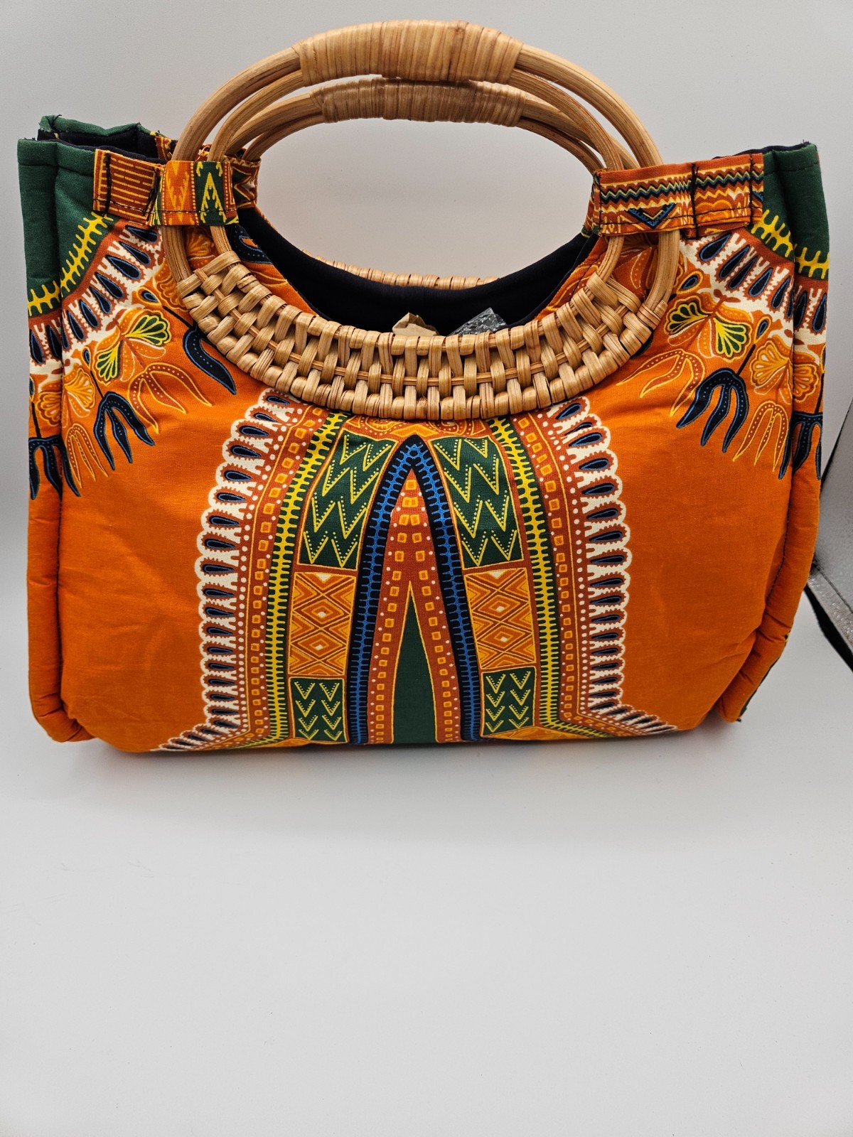 African Print Handbag with Woven Handles