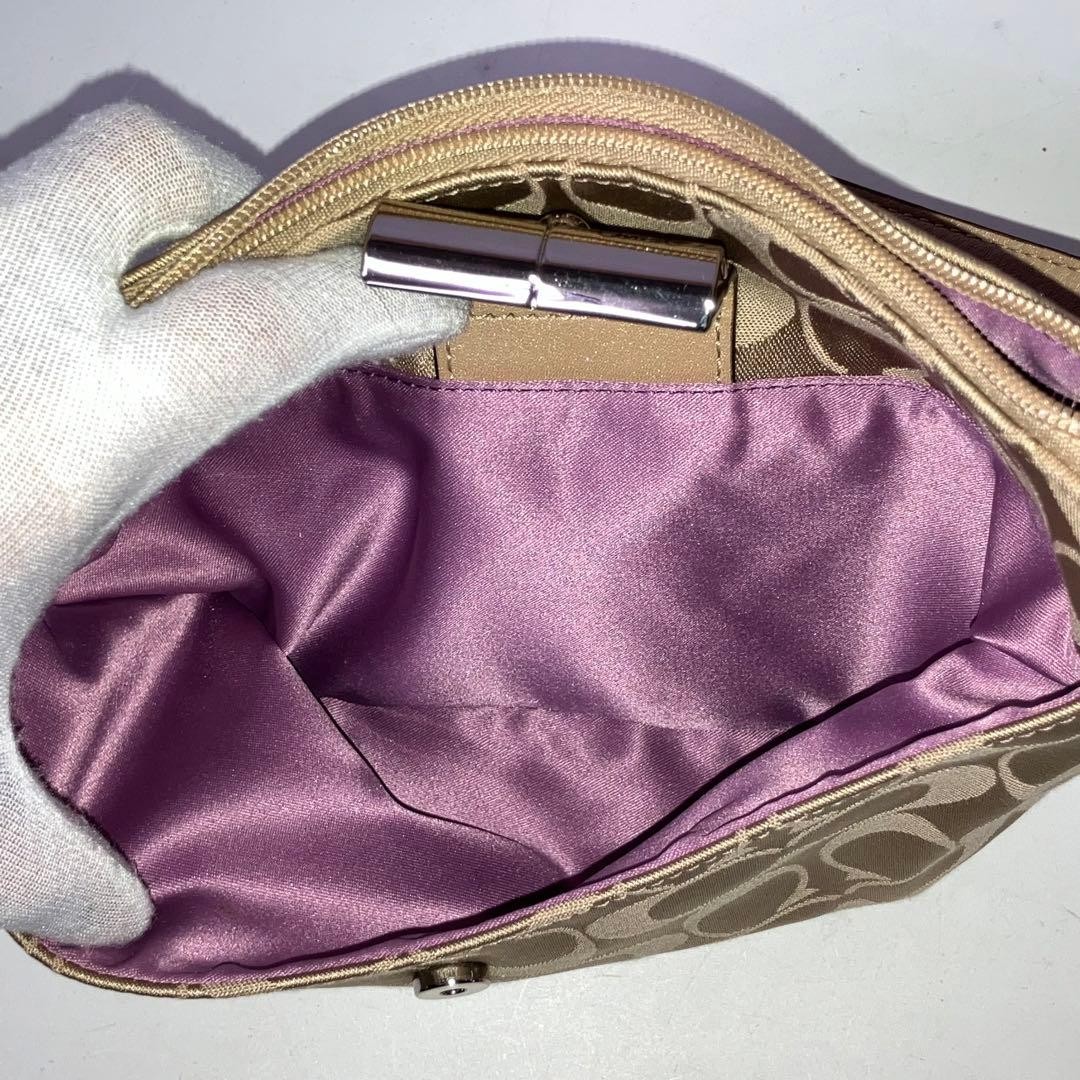 Coach Signature Shoulder Bag Beige Canvas 10.6×7.5×2.4 inches Used