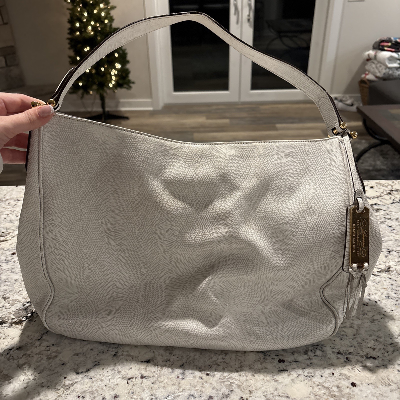 Vintage Ralph Lauren White Leather Bag Gold Accents Medium/Large