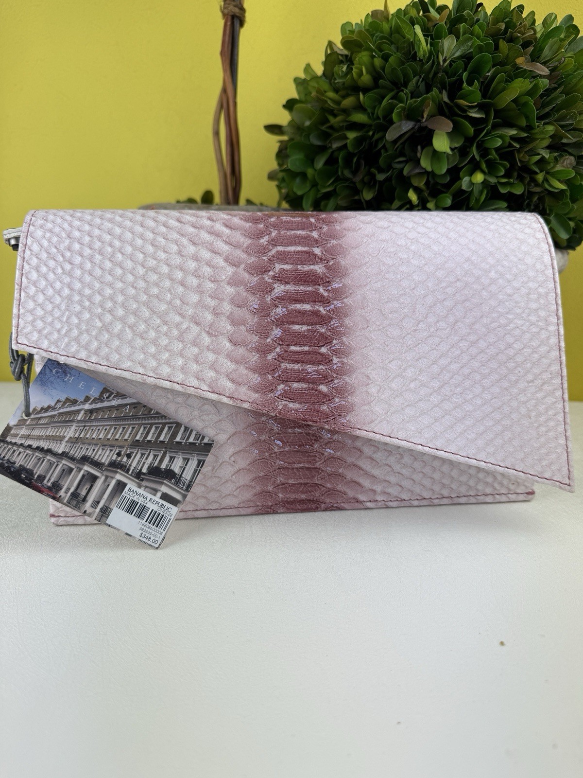 August The Chelsea Clutch Rosy Snake Effect Leather New With Tags 10 Card & 4