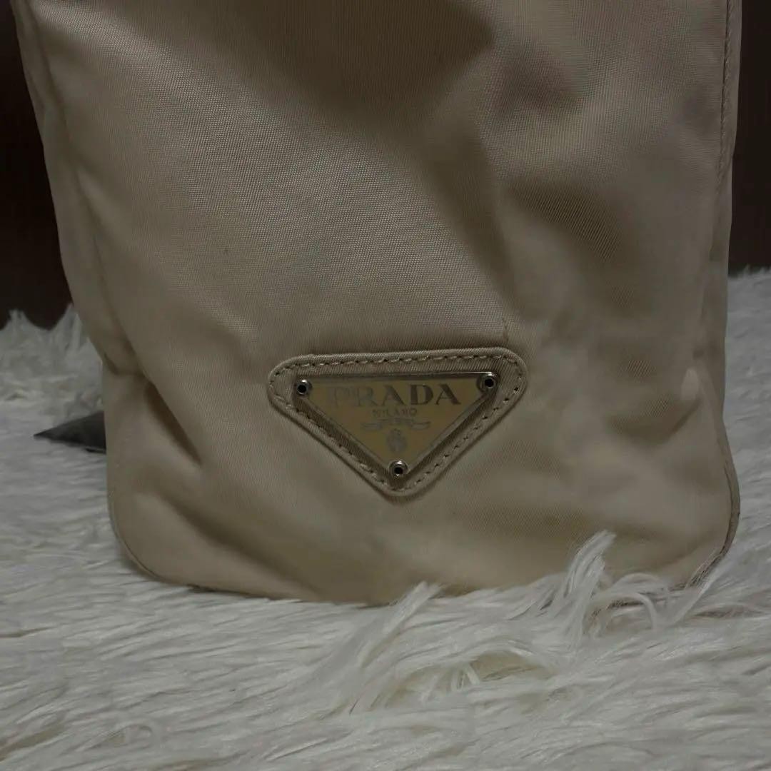 Prada Nylon Handbag Clear Handle Vintage Y2K Beige 31.5cm/12.4in Width