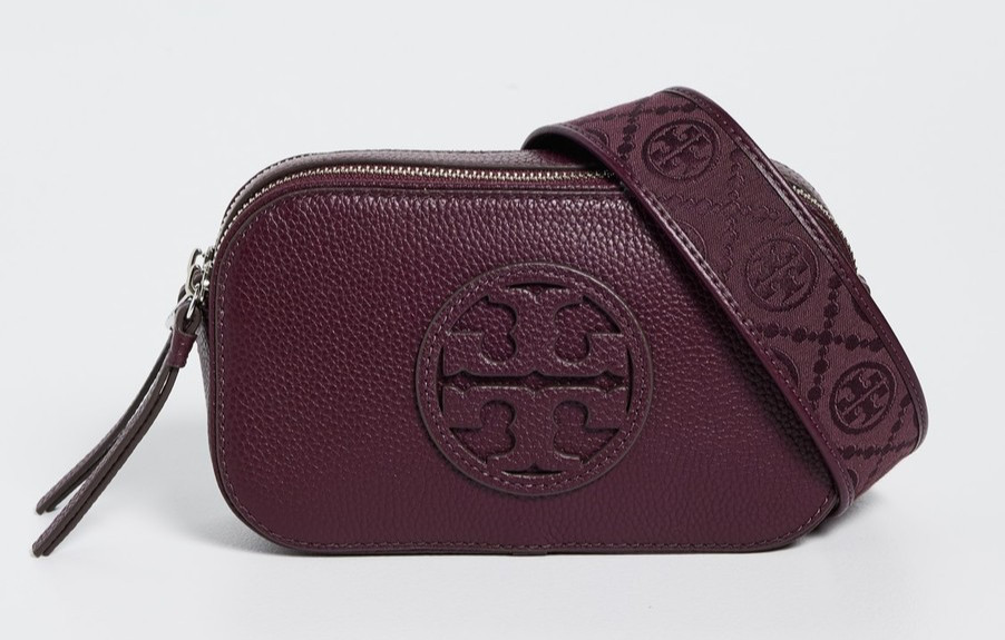 Tory Burch Miller Mini Double Zip Camera Leather Crossbody ~NWT~ Dark Carmine