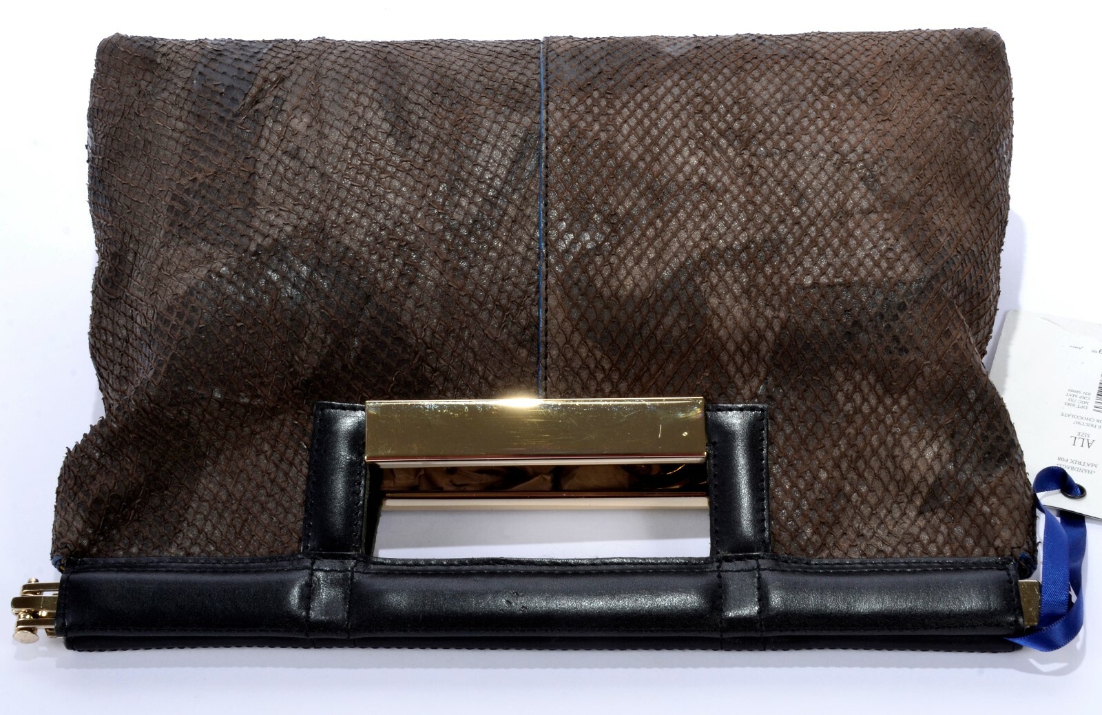 NWT TRE VERO PYTHON LEATHER SNAKE EFFECT TOP HANDLE FRAMED SMALL TOTE