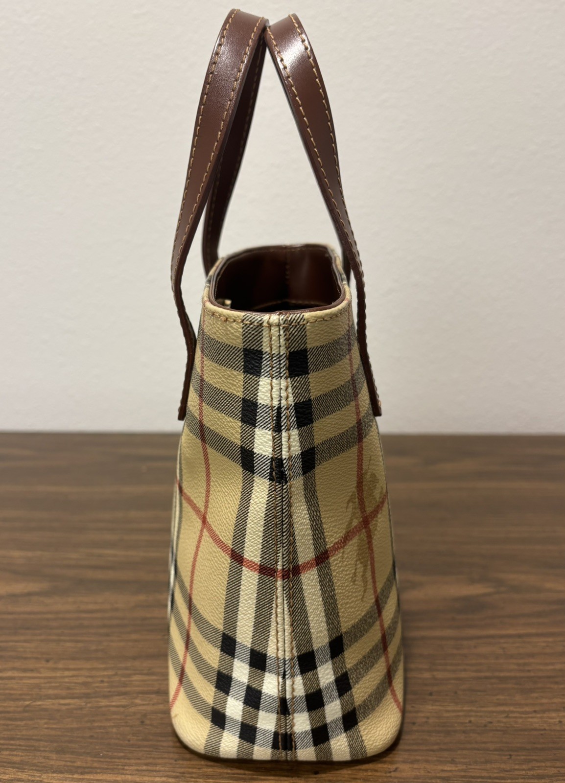 BURBERRY London Nova Check Small PVC Leather Tote Bag Brown Plaid Vintage