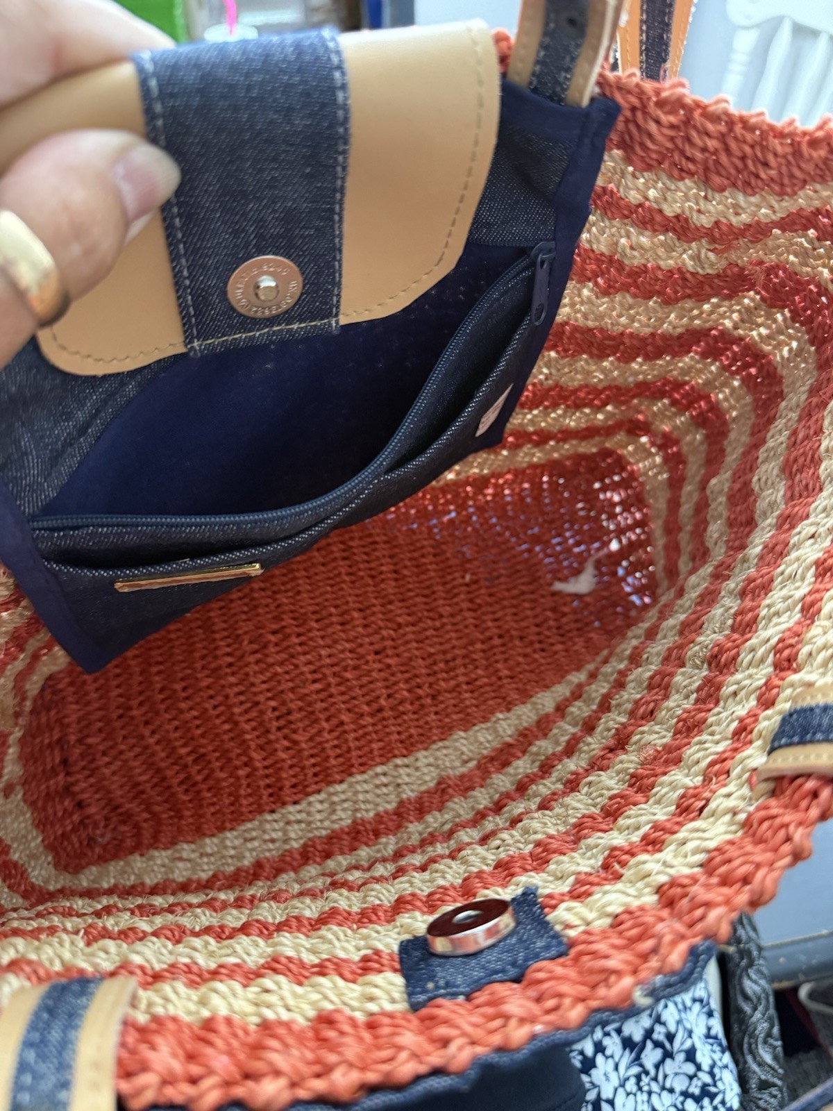 American Flag Straw Tote Bag Coastal Patriotic Beach Summer Boho USA