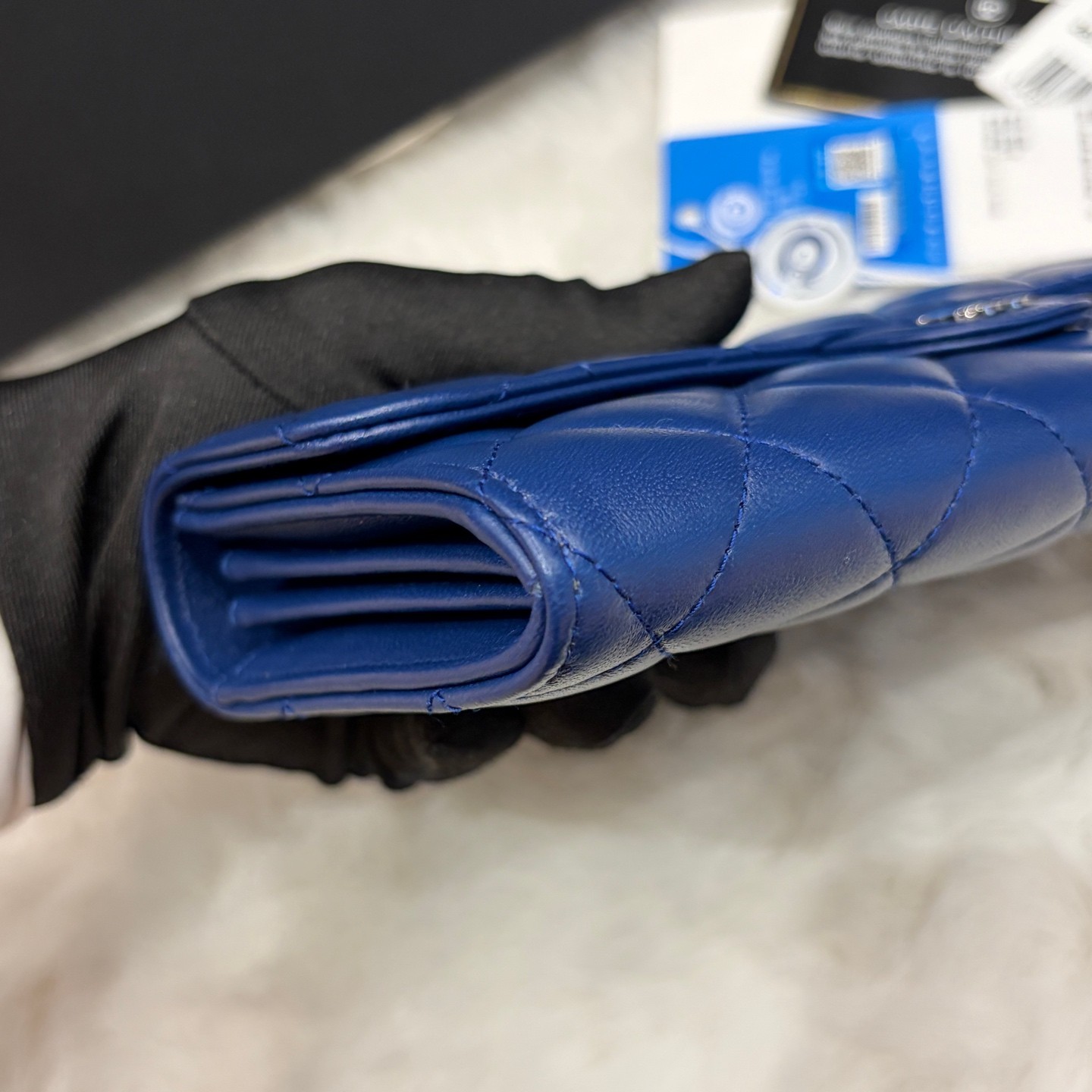 Chanel Classic Flap Normal Size Blue Lambskin Cash Card Coin Wallet US Ship