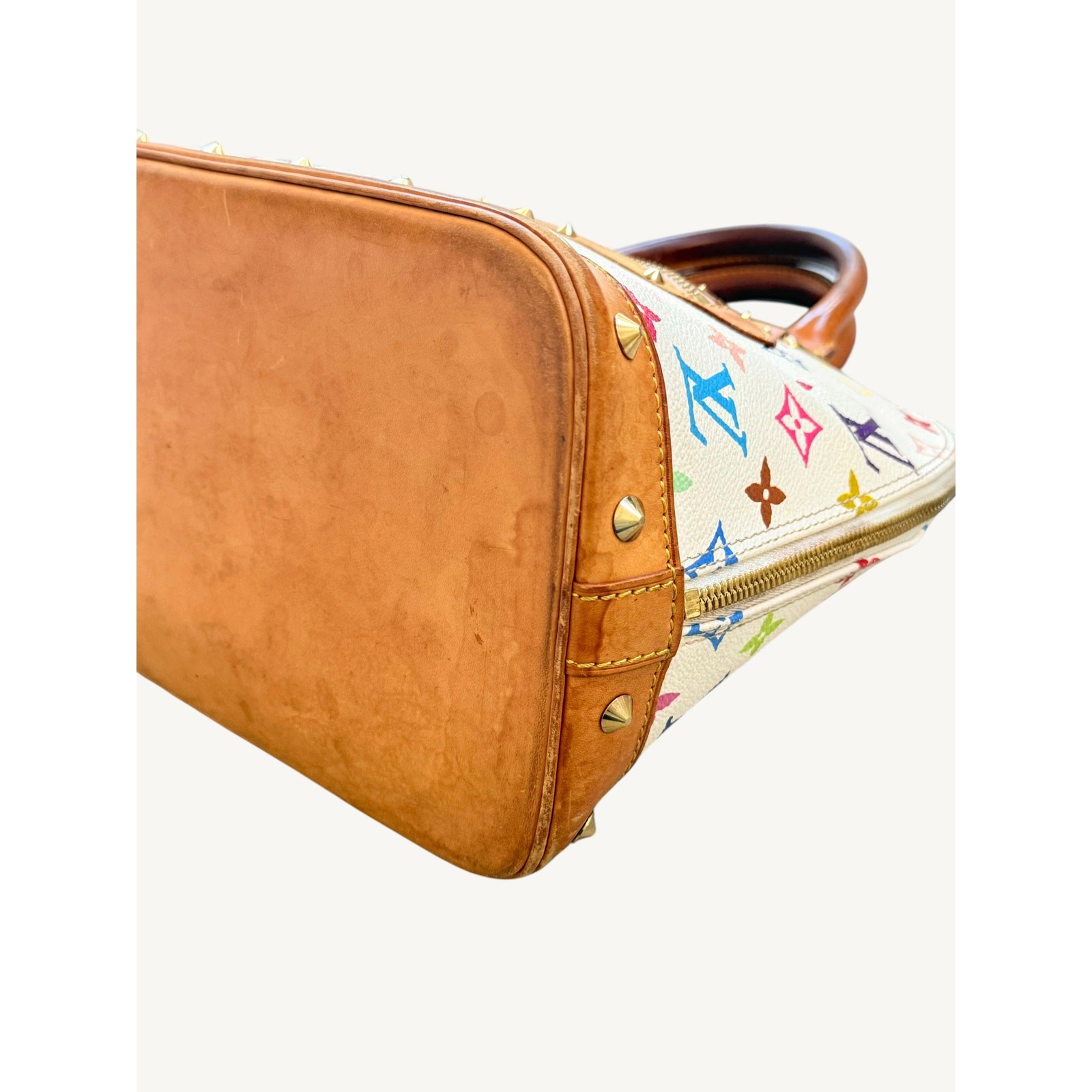 Louis Vuitton x Takashi Murakami Alma MM White Multicolor Monogram Bag Auth