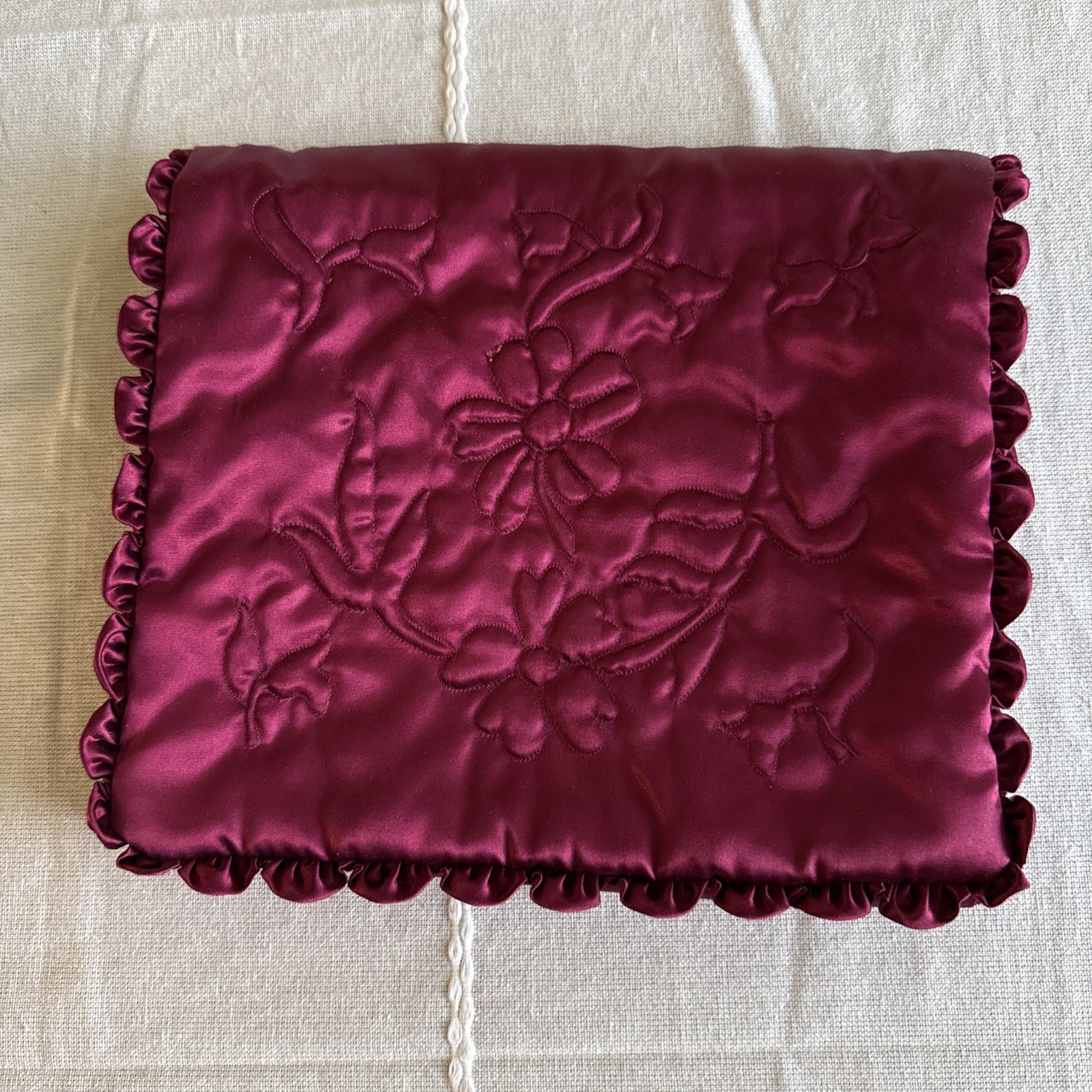 VINTAGE ILA LABEL Silky Satin LINGERIE FOLD OVER BURGUNDY