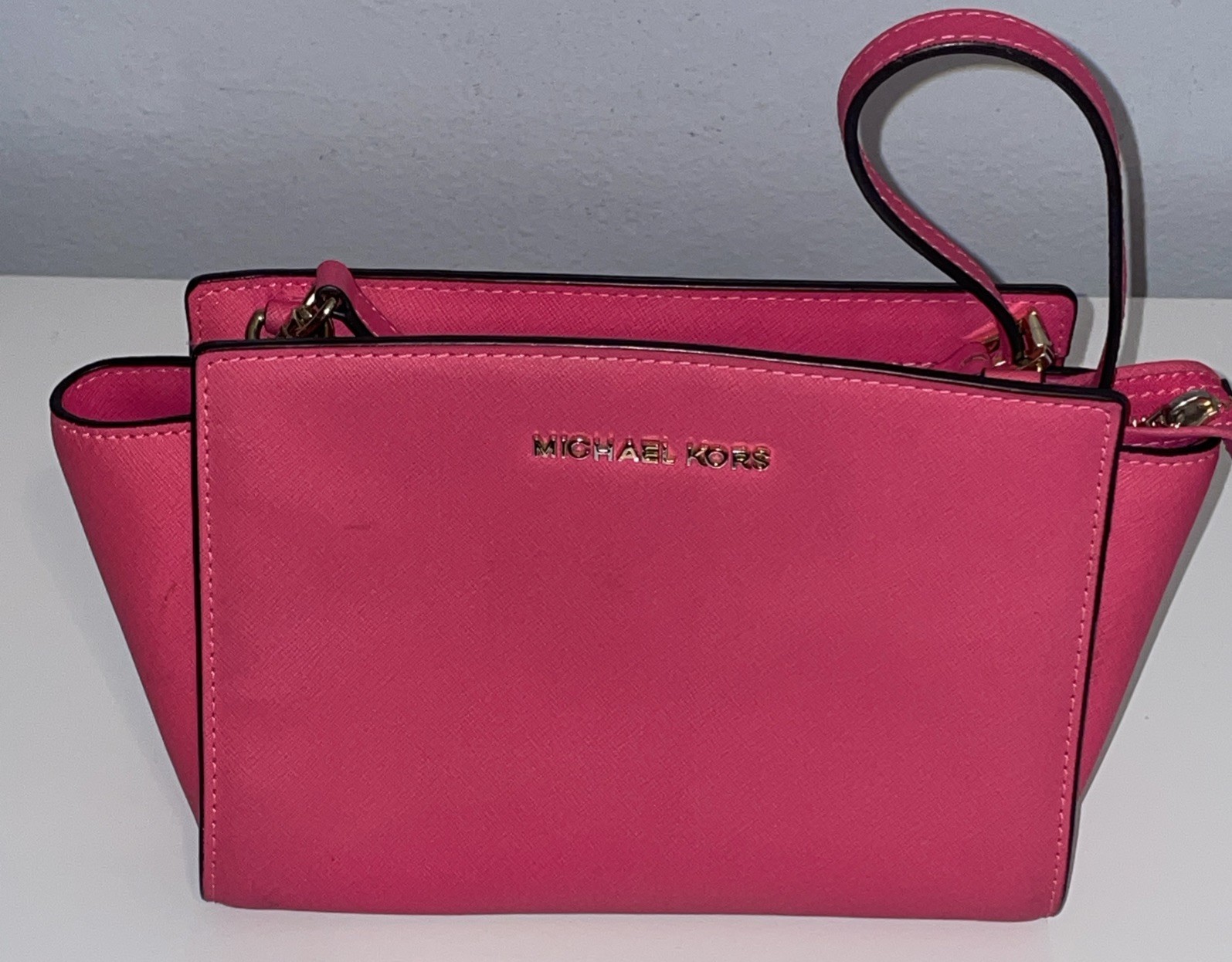Michael Kors•Pink Leather Small•Selma Crossbody Bag Strap Dust Womens Classic