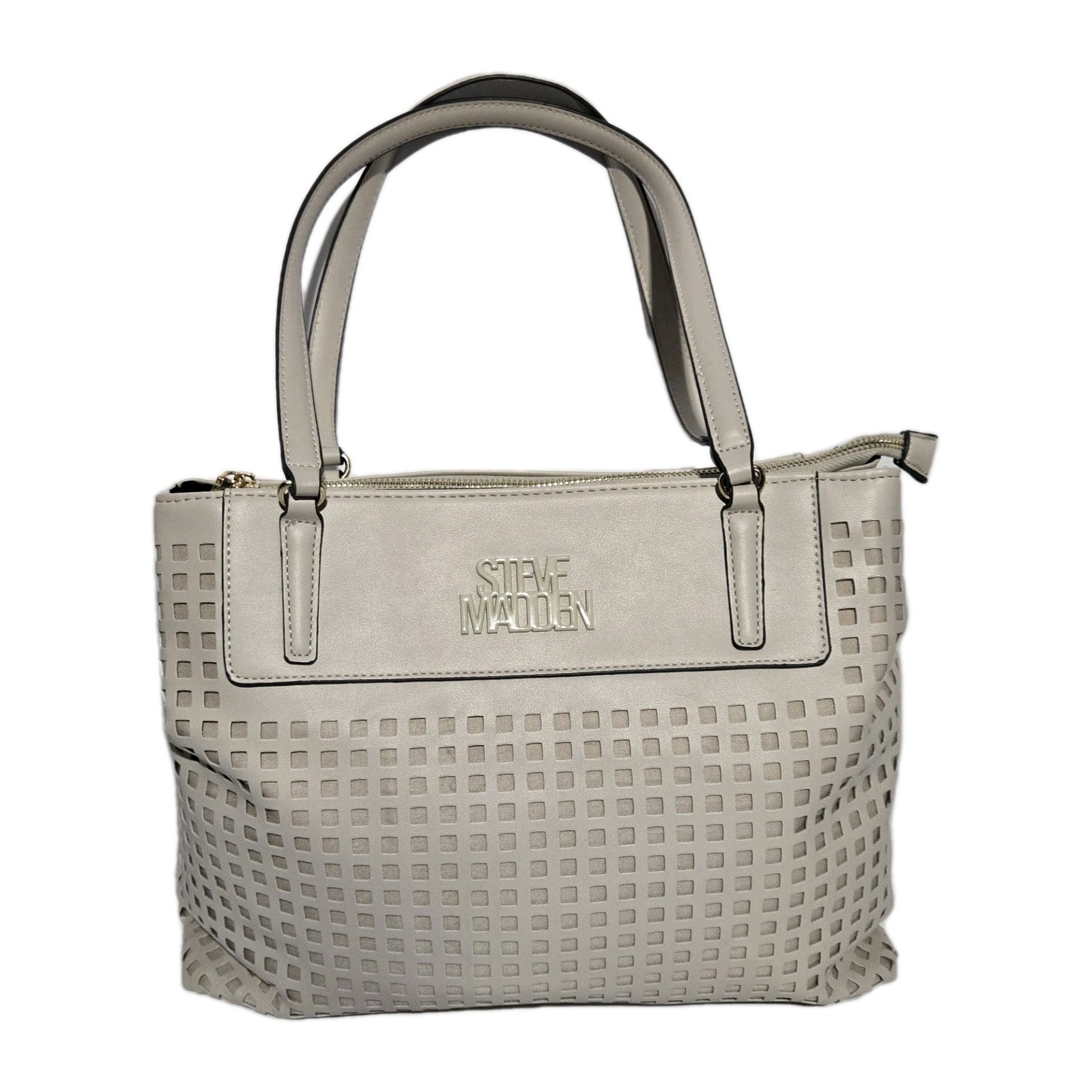 Steve Madden Cut Out Pattern Beige Tote Bag Logo Strap