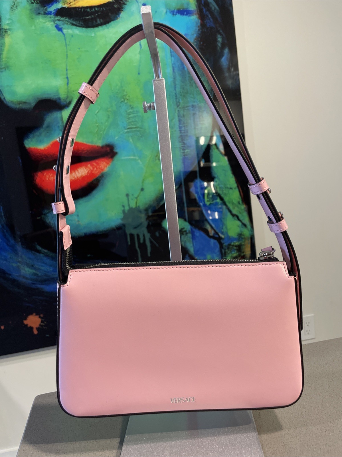 Versace La Medusa Shoulder Bag Calf Leather Purse Pink Authentic $1300