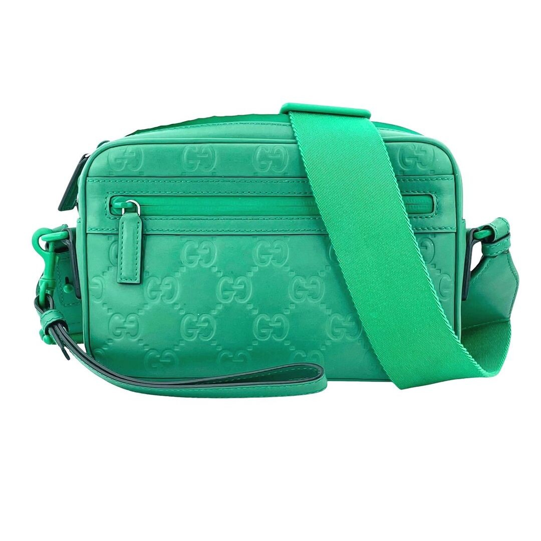 GUCCI GG Rubber Effect Small Shoulder Crossbody Bag Green Size: W:9.3 ×H:5.9 in.