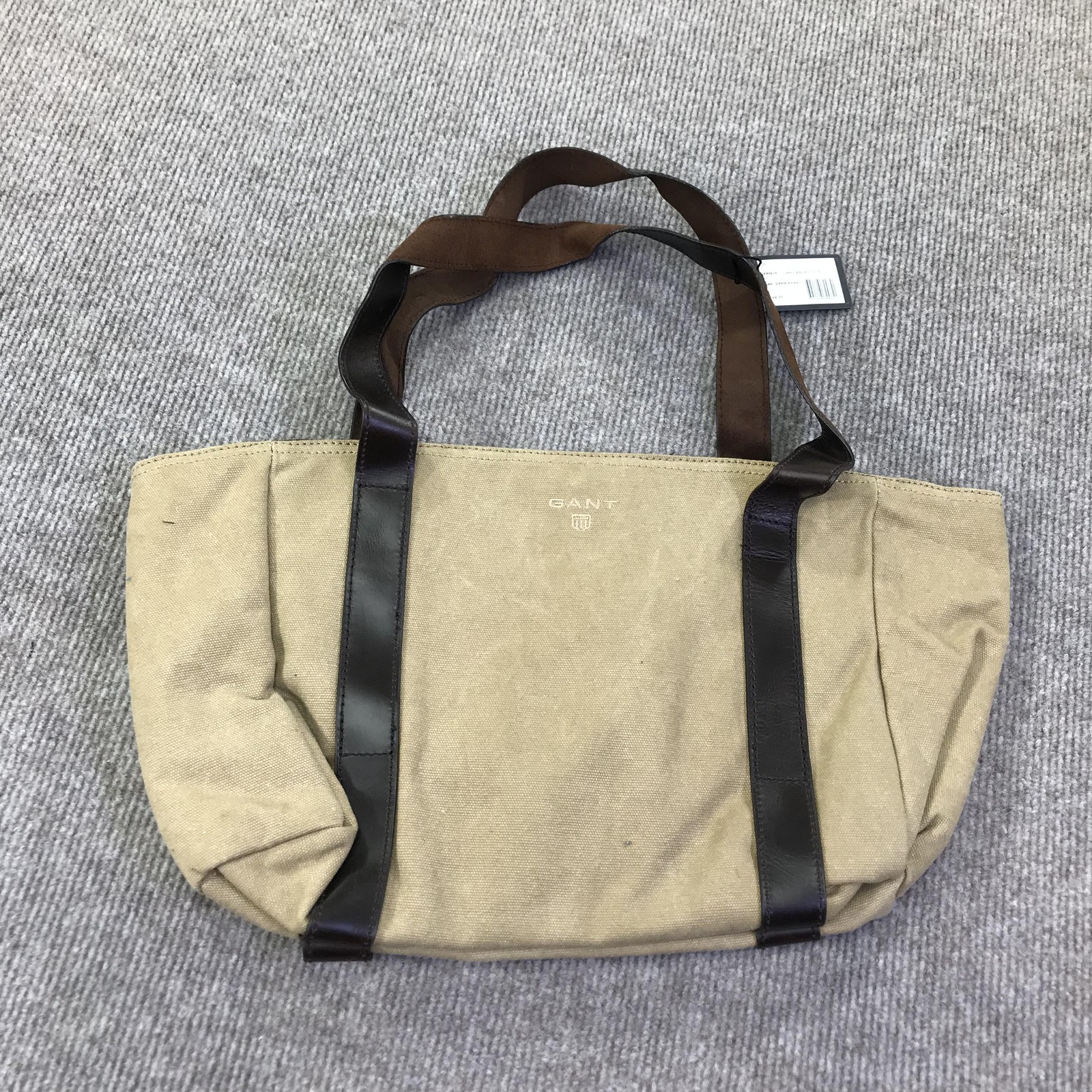 Gant Woman GNH Canvas Tote Bag Womens Medium Dark Khaki Brown Leather Shoulder