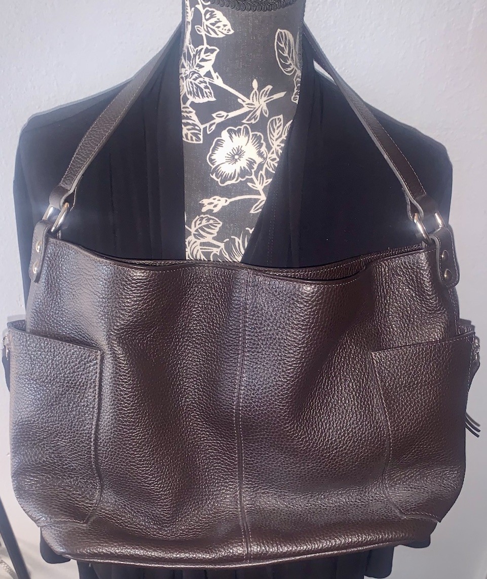 PortoVino Dark Brown Leather Wine Purse Tote 1.5L Insert Included Made in Italy