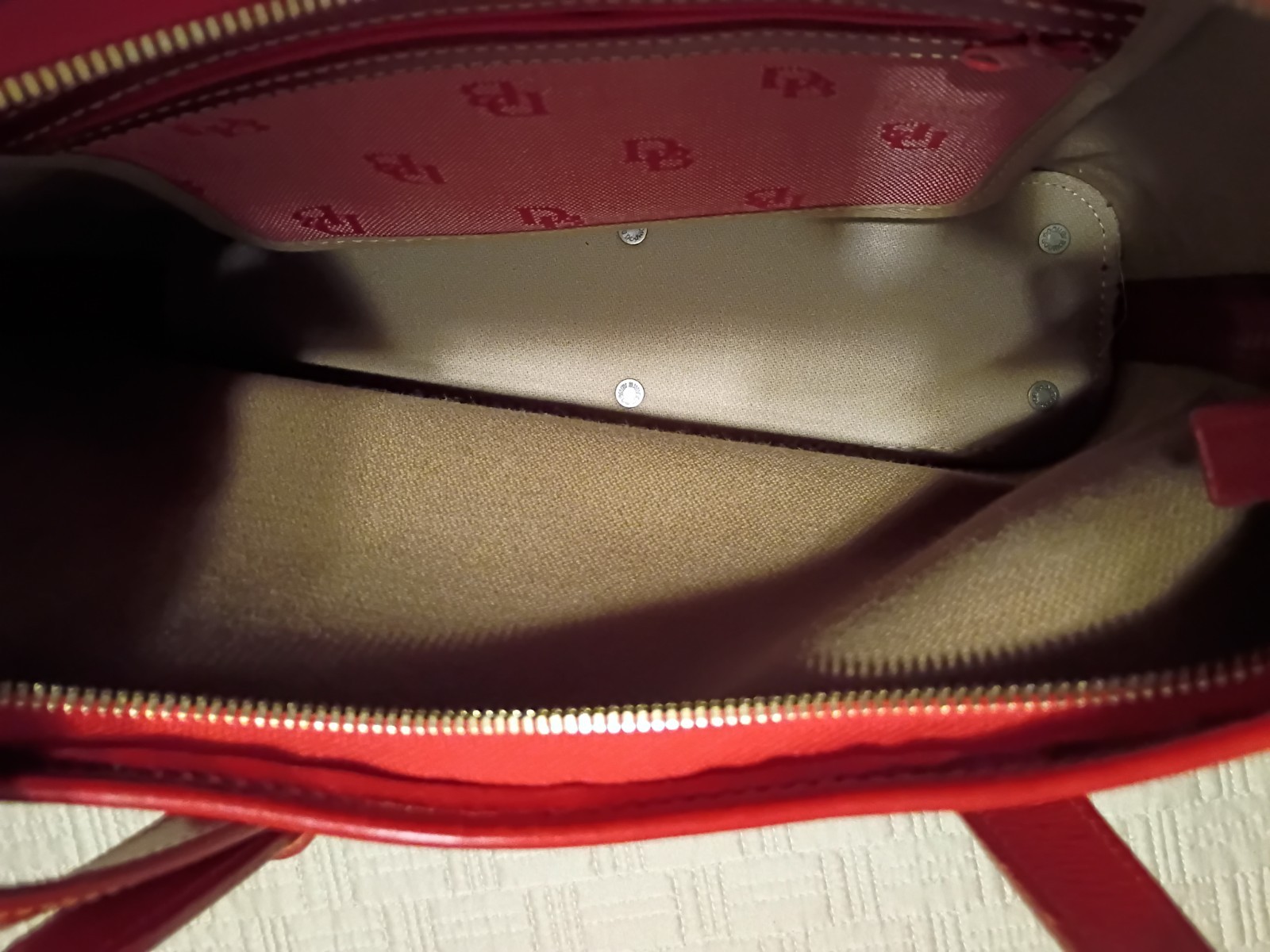 Dooney and Bourke Vintage Red Signature DB Monogram Canvas Hobo Ex Condition