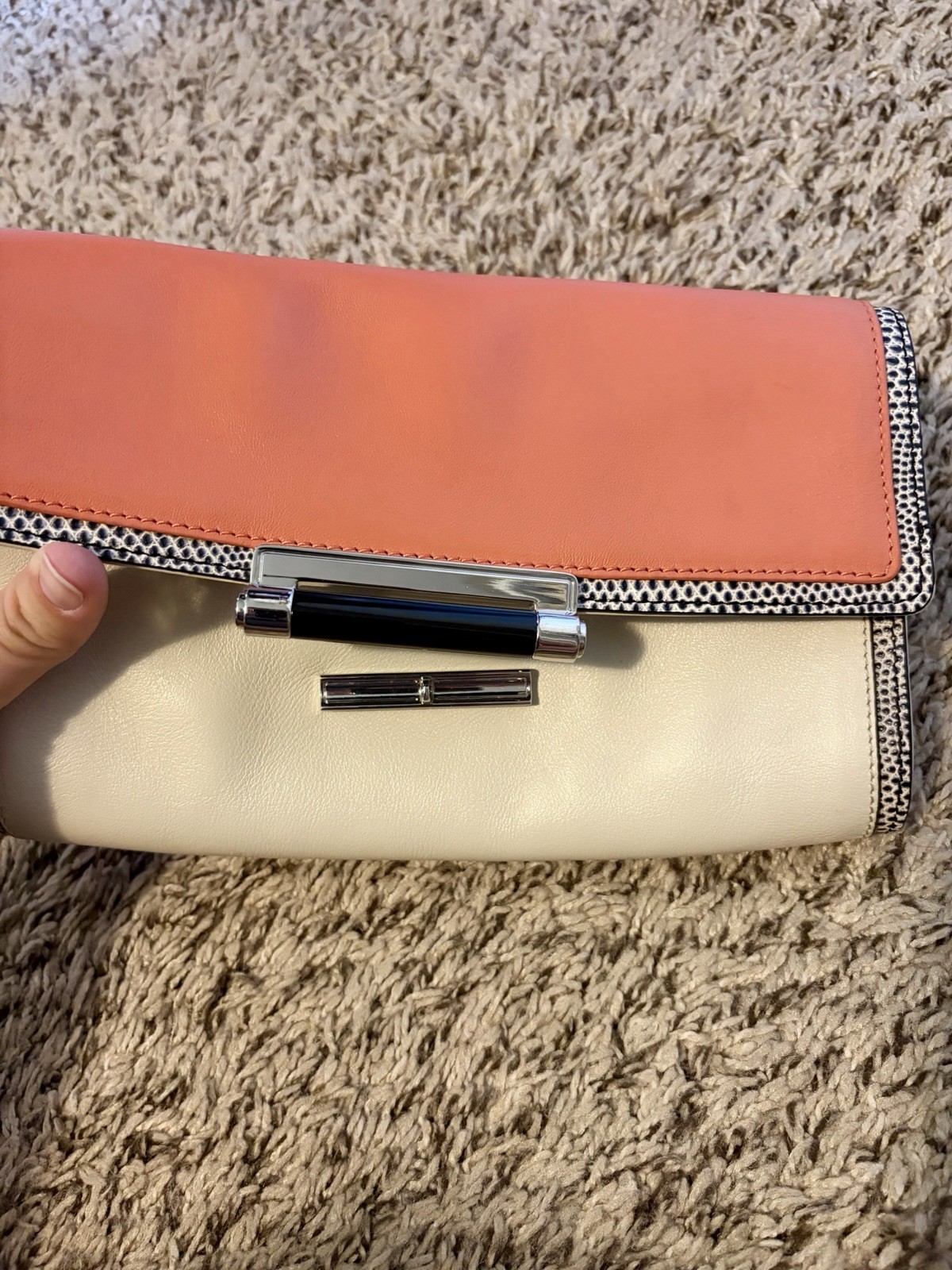 Diane Von Furstenberg Leather Bag Coral And Cream Removable Silver Strap DVF