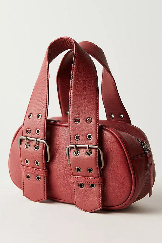 NEW FREE PEOPLE RED LEATHER SAY YES BUCKLE BAG