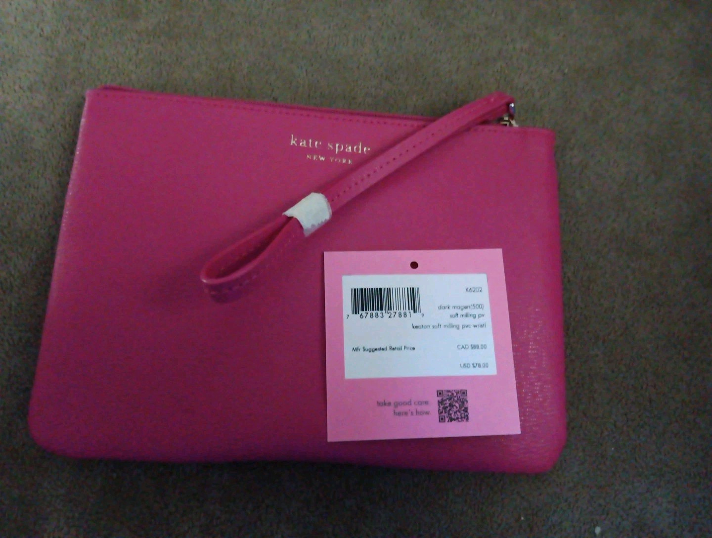 KATE SPADE Dark Magenta Hot Pink Keaton Wristlet Clutch Wallet NWT Ret $78