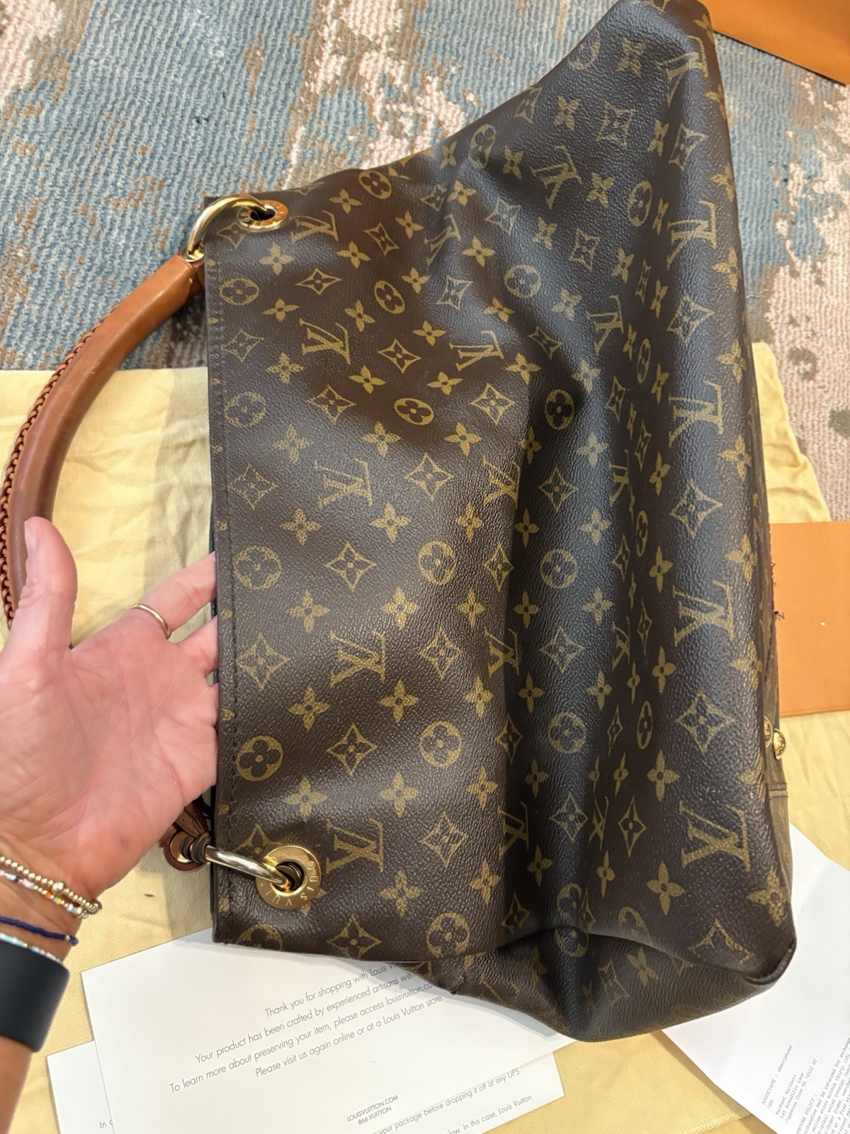 Louis Vuitton Artsy mm Monogram Canvas Shoulder Hobo Handbag with Receipt