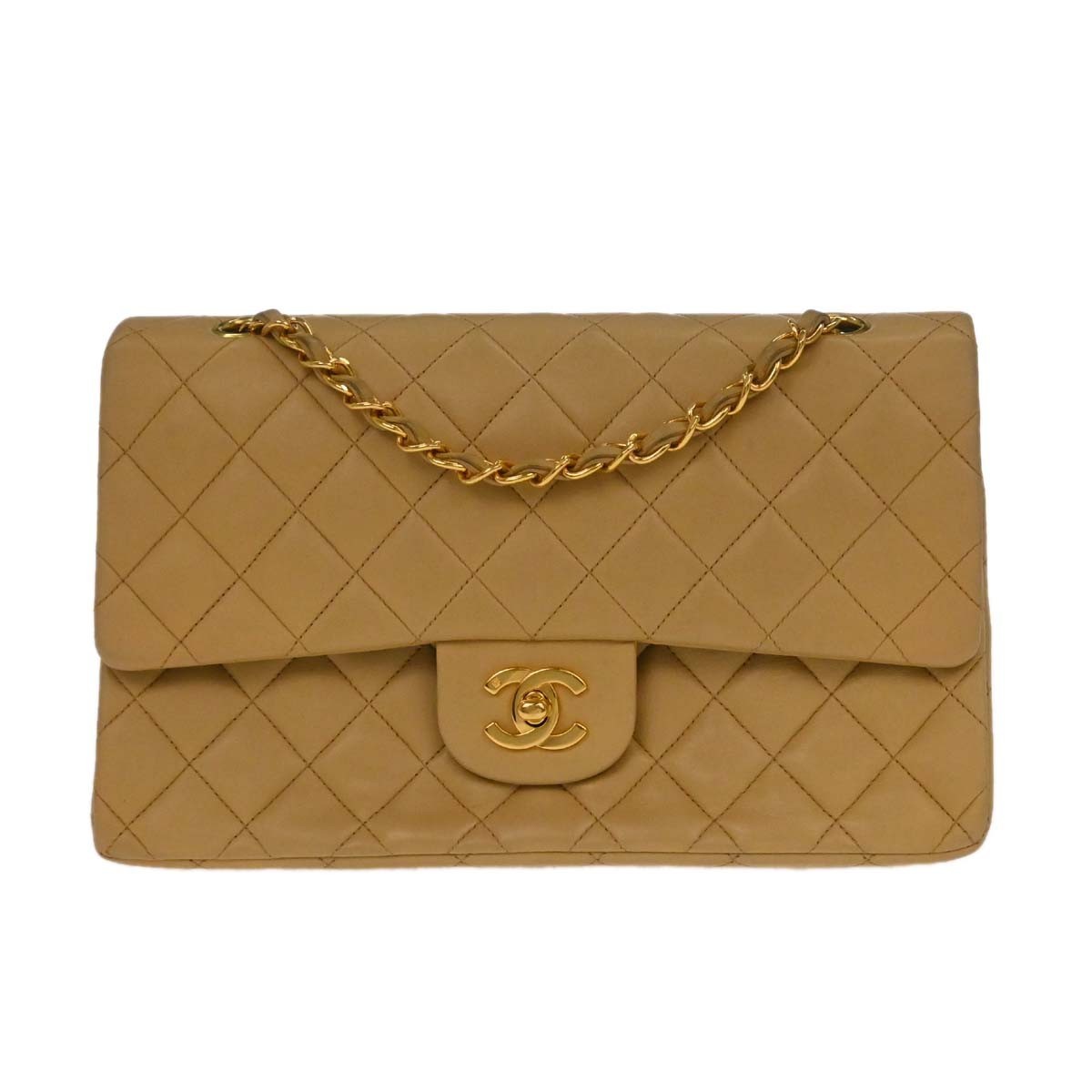 Chanel Beige Lambskin Medium Classic Double Flap Bag YB01161f