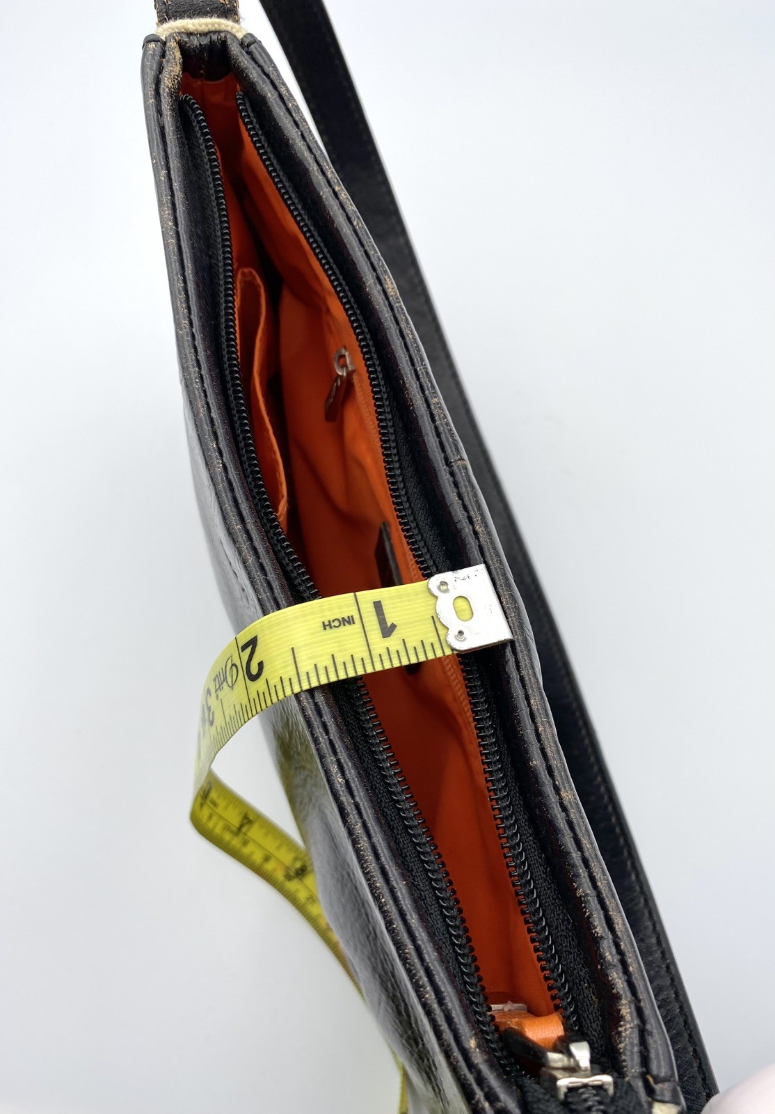 Ri2K Slim Black Leather Purse Orange Lining John Richmond Vintage
