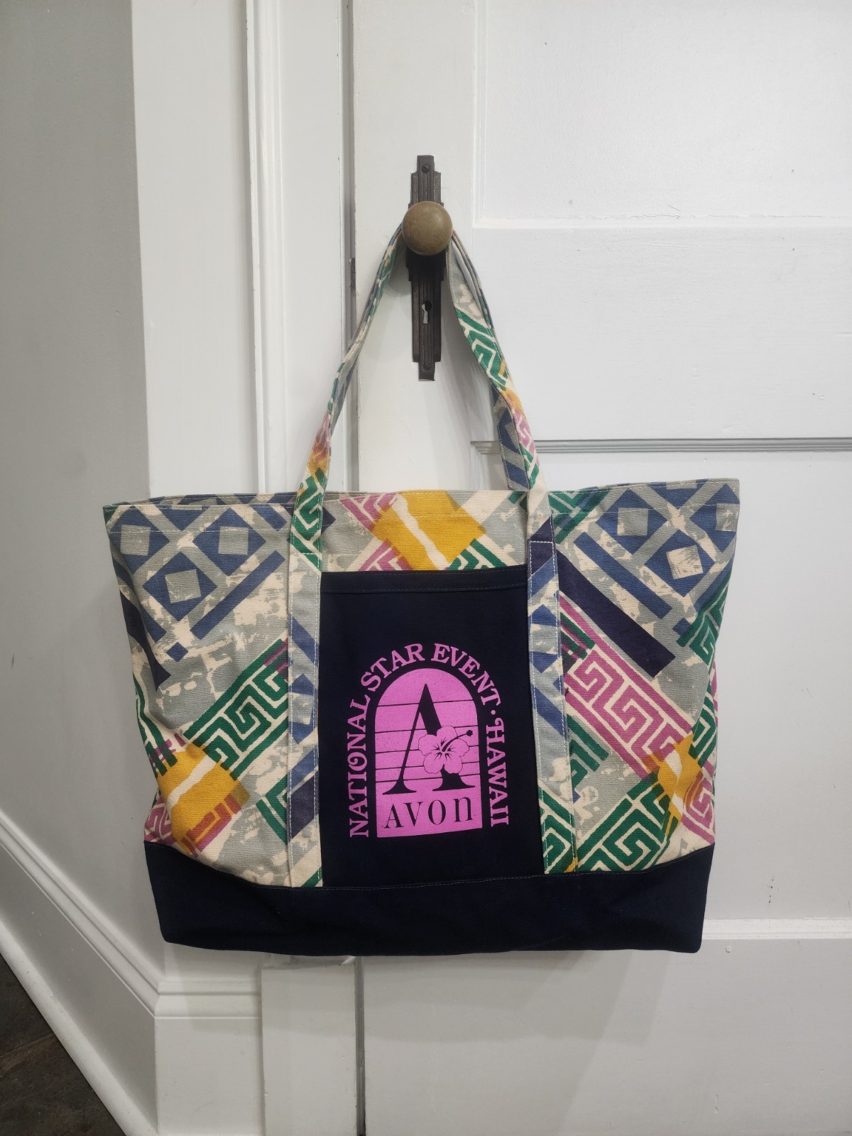 Vintage 90s Avon Star Event Hawaii Colorful Aztec Canvas Boat And Tote Style Bag
