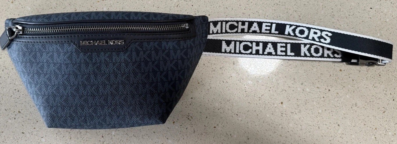 Michael Kors Small Monogram Crossbody Bag Black/Gray Zip Logo Strap Silver
