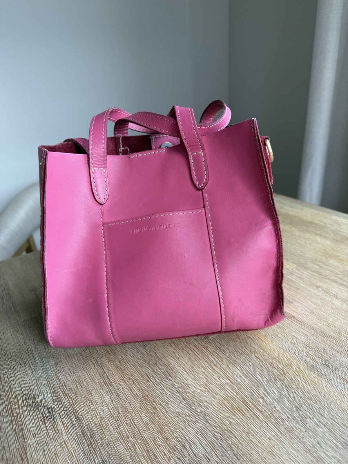 portland leather goods LOLA CROSSBODY TOTE Margot Pink