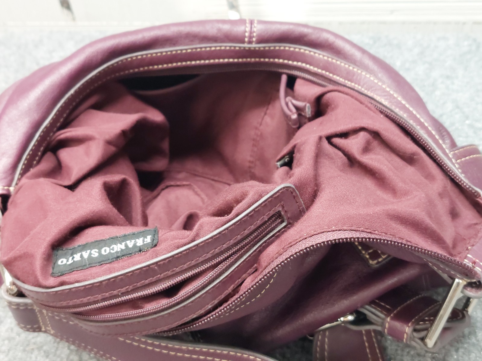 Franco Sarto Women Shoulder Bag Burgundy Genuine Leather Belted Buckle Y2K
