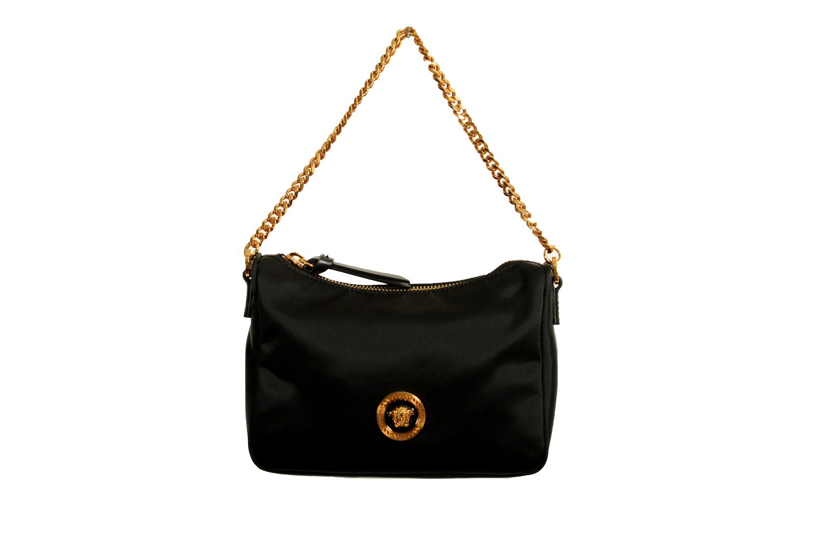 Versace Gold Medusa Black Nylon Small Hobo Handbag Shoulder Bag
