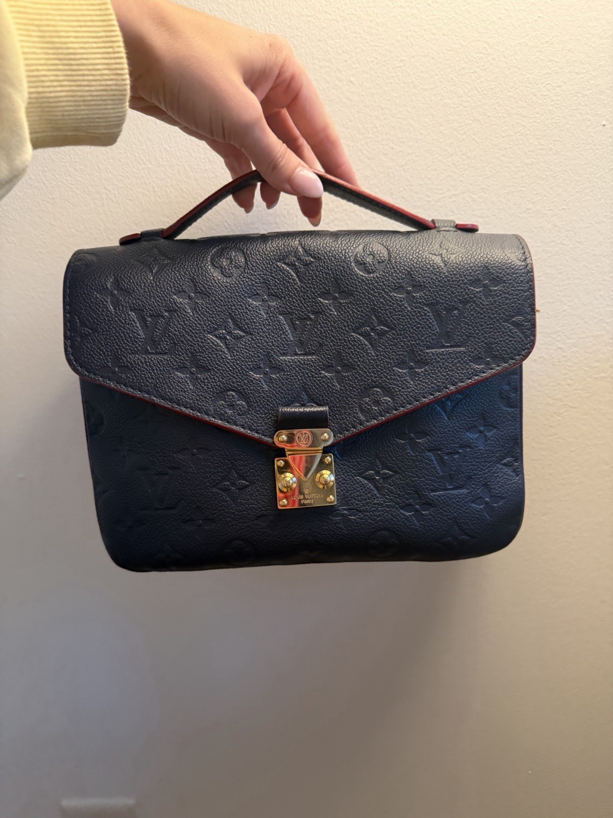 Louis Vuitton Pochette Metis Empreinte Navy Crossbody Bag w/ Detachable Strap