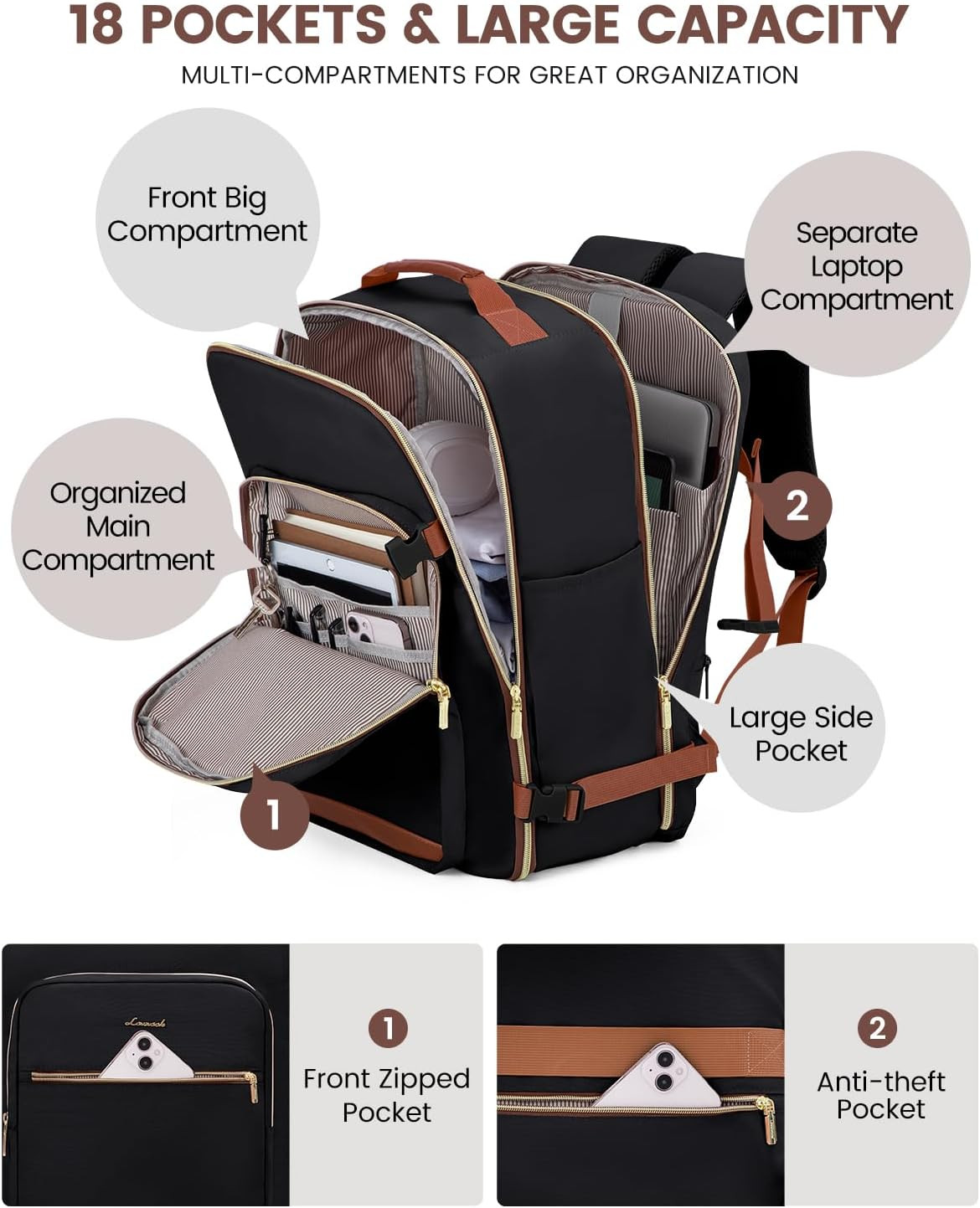 40L Travel Backpack for Women & Men, Airline Approved Carry on Luggage with 3 Pa