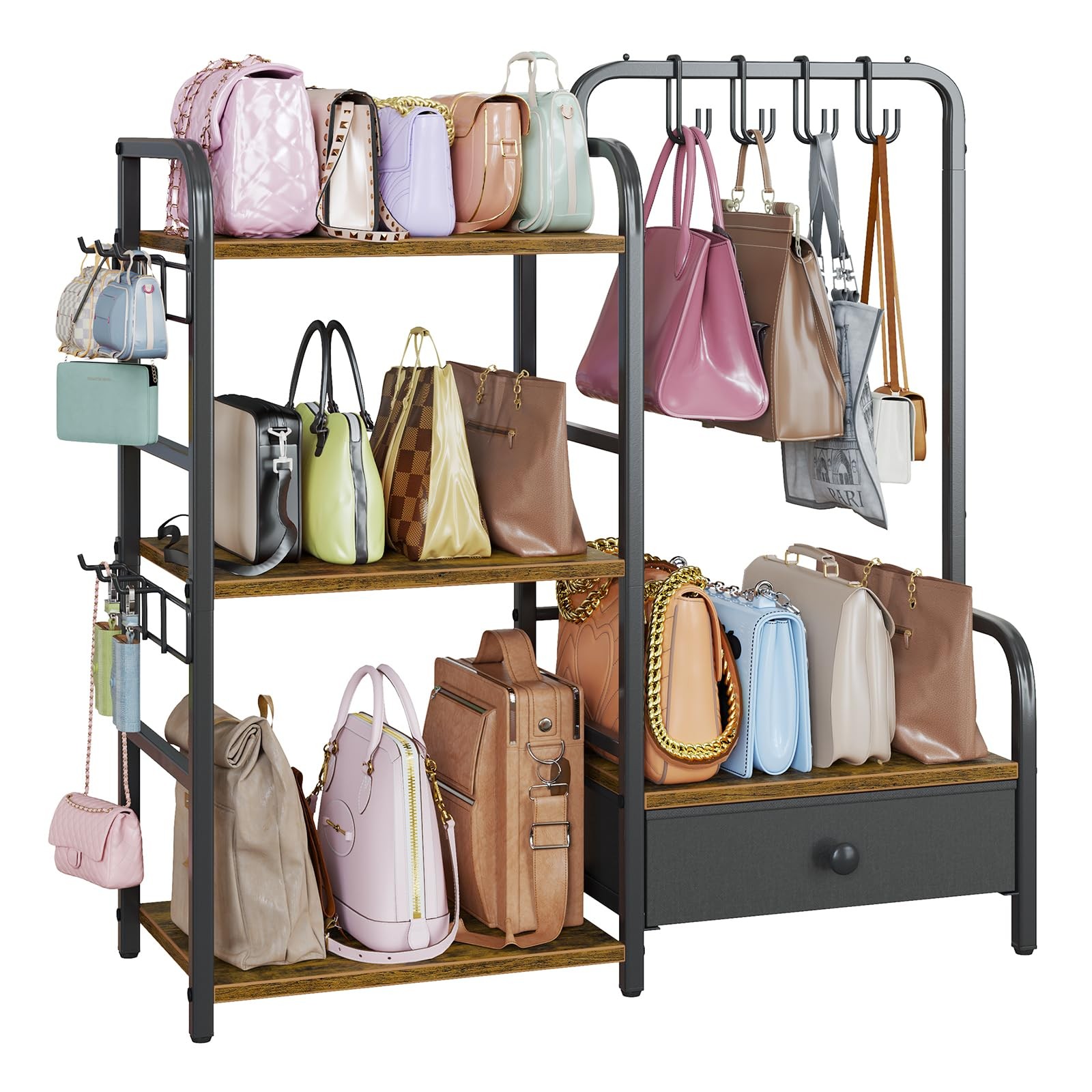 Purse Organizer for Closet, with Bottom Drawer, Extra Large Capacity 3 Tier H…
