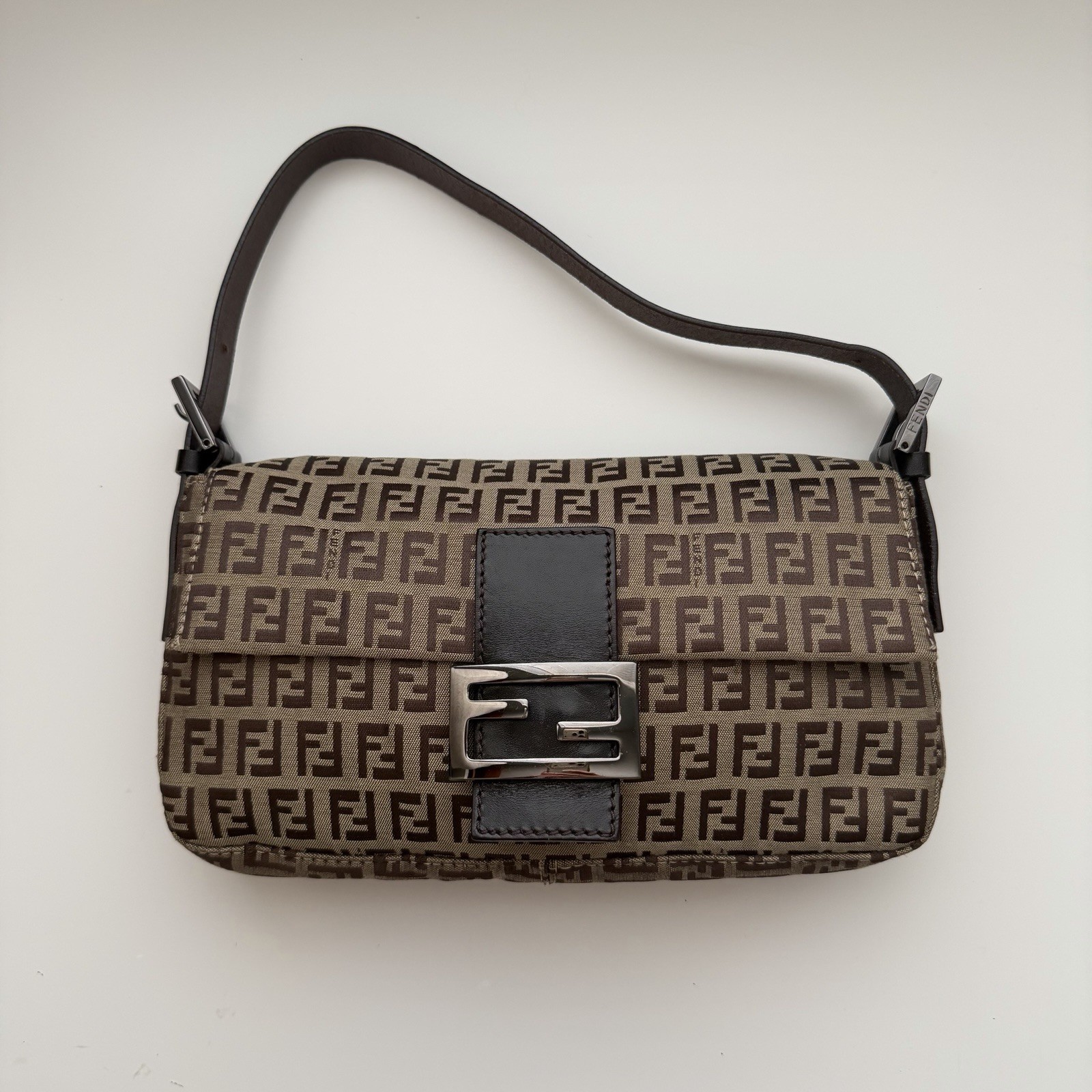 Fendi Brown Zucchino Baguette Shoulder Bag