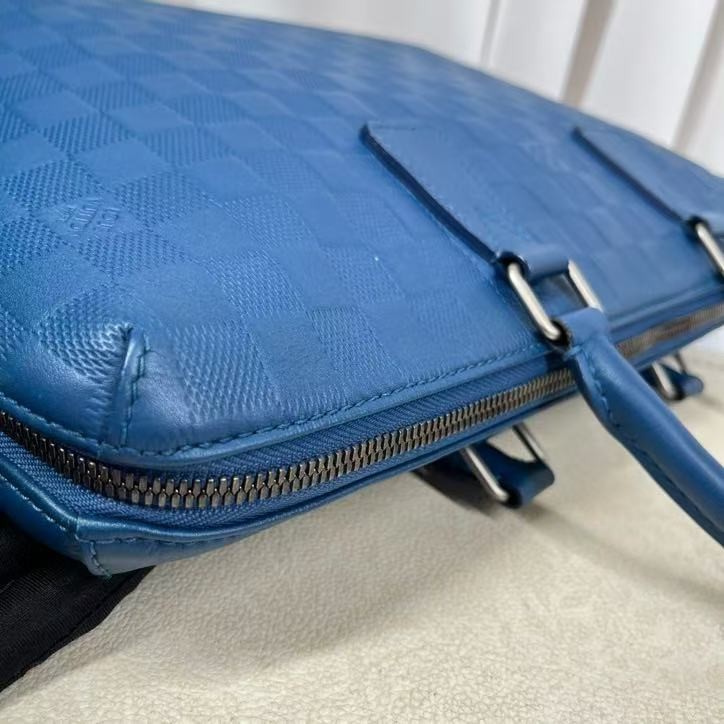 Louis Vuitton Overnight Damier Infini Blue Leather Briefcase 2Way 100% Auth