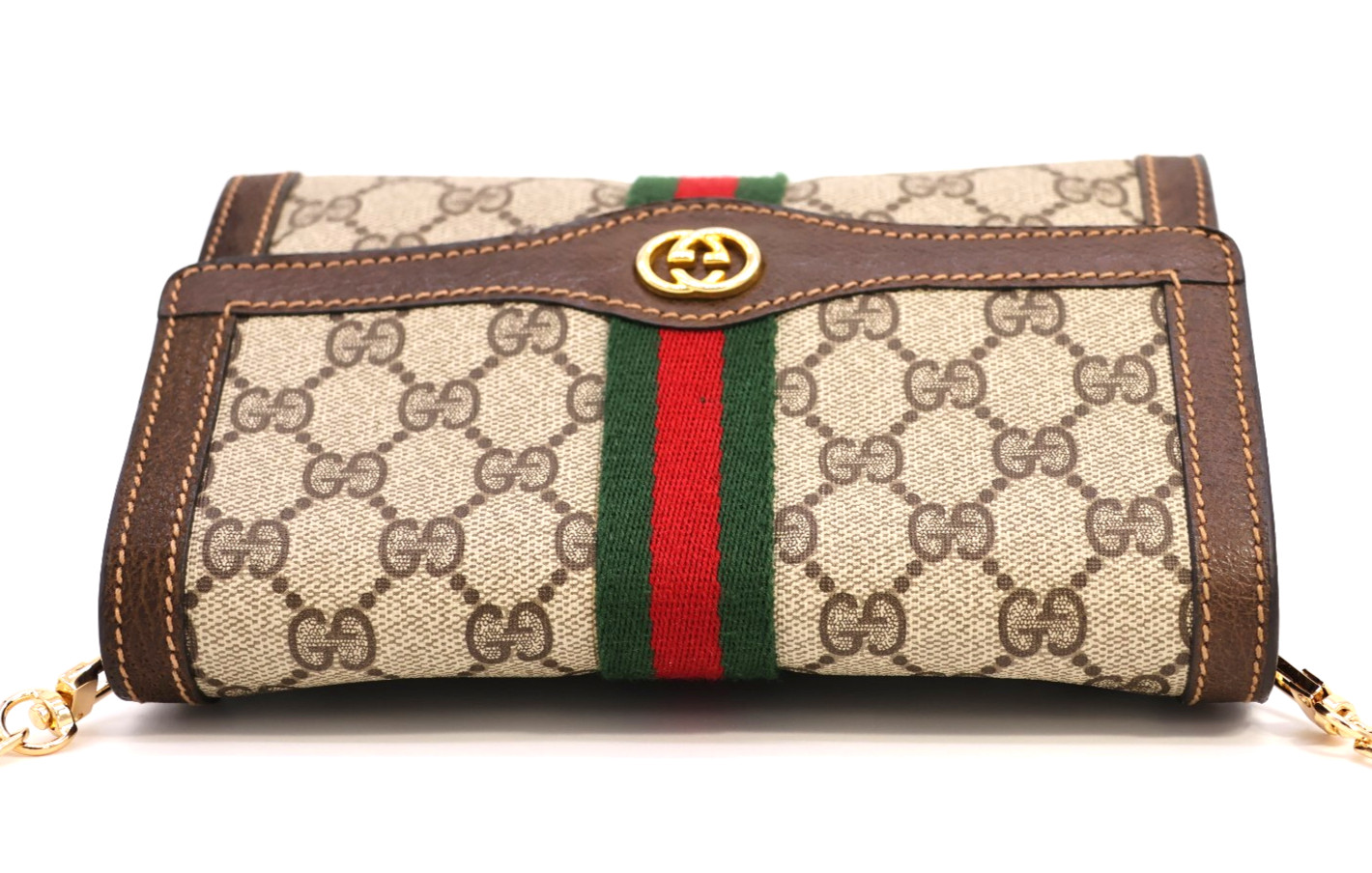 GUCCI VINTAGE GG Supreme Shoulder Bag Web Stripe Brown Small Classic Authentic