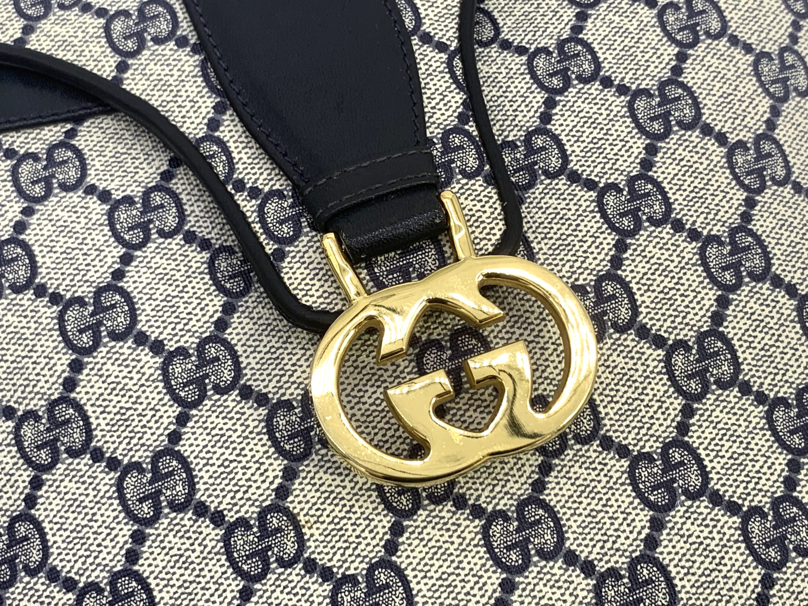 GUCCI VINTAGE Ophidia Shoulder Bag Web Stripe Interlocking-G Navy Rare Authentic