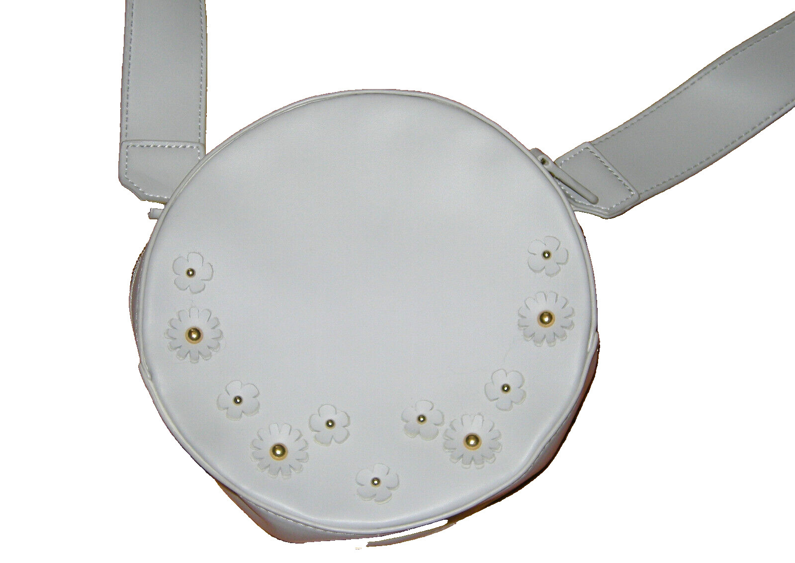 FAUX LEATHER LIGHT GRAY FLORAL ROUND CIRCLE CROSSBODY PURSE HANDBAG STUDIO 33